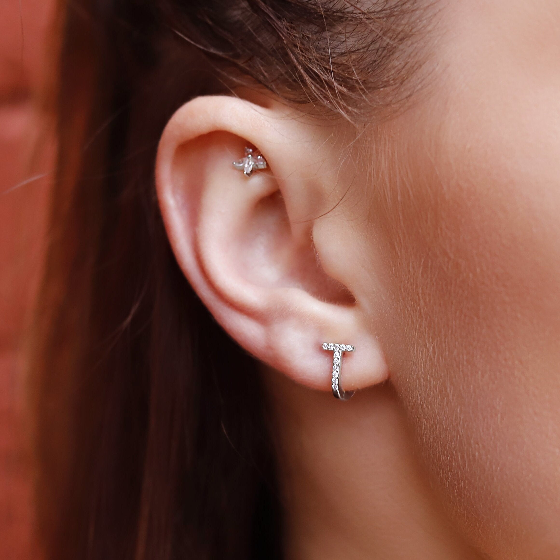 Sterling Silver Huggie Hoop Earrings | Delicate Pave Hoop Earrings | Minimalist Earrings | Silver Geometric Hoops | Simple Silver Earrings |