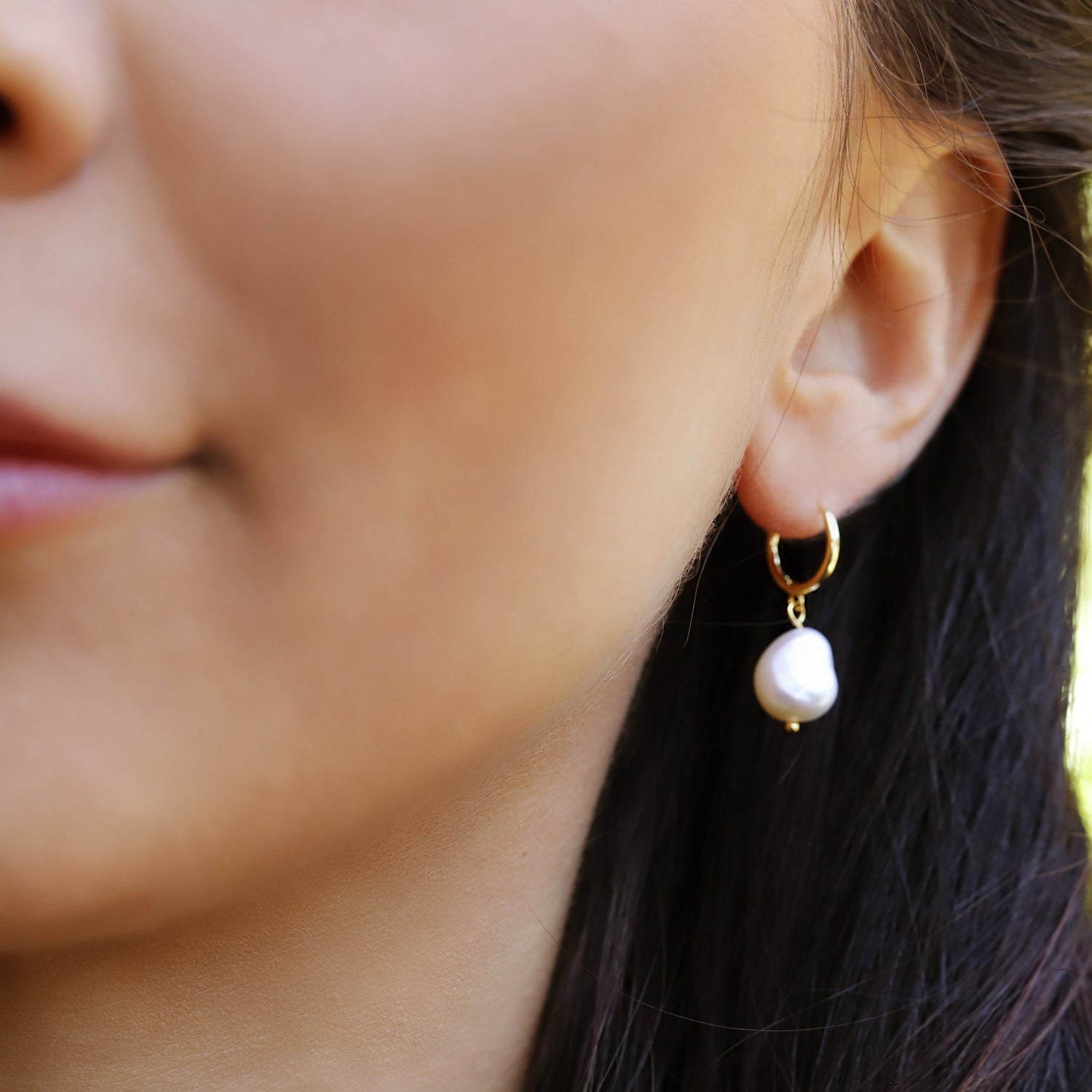 AJJ tiny freshwater pearl gold hoop earrings with delicate design, perfect for boho weddings and elegant jewelry styles.