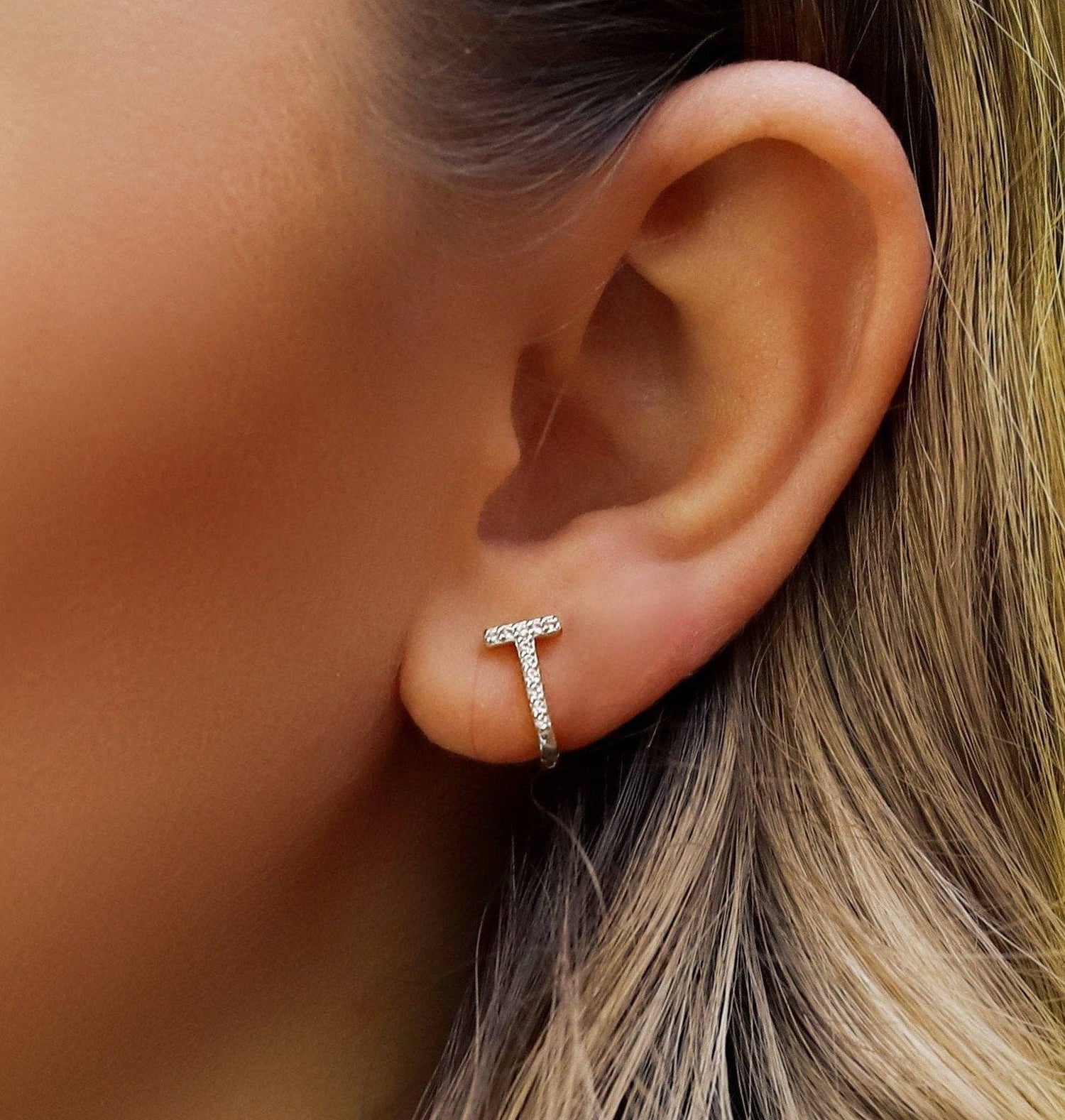 Sterling Silver Huggie Hoop Earrings | Delicate Pave Hoop Earrings | Minimalist Earrings | Silver Geometric Hoops | Simple Silver Earrings |