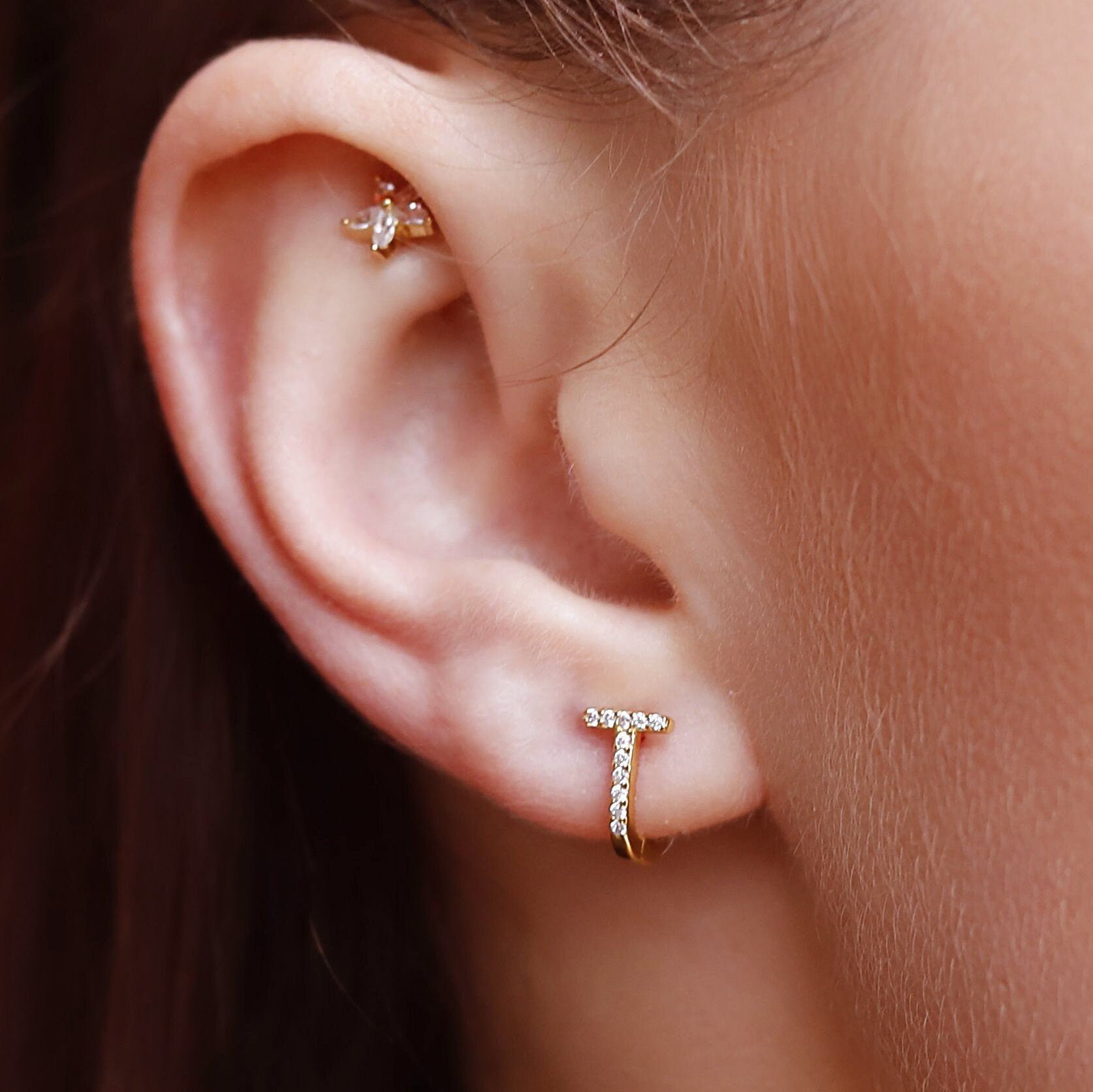 Sterling Silver Huggie Hoop Earrings | Delicate Pave Hoop Earrings | Minimalist Earrings | Silver Geometric Hoops | Simple Silver Earrings |
