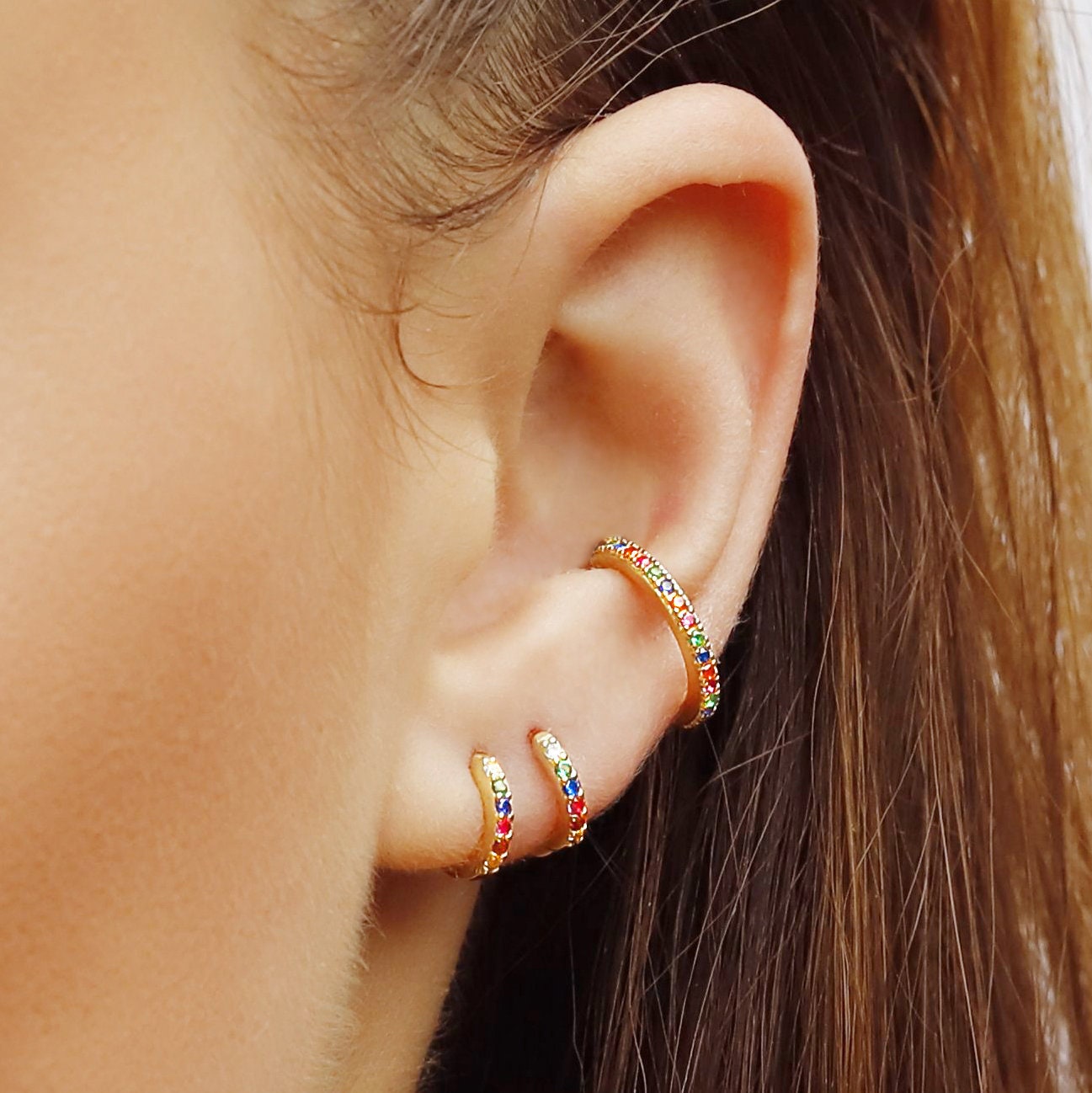 Small rainbow hot sale hoop earrings