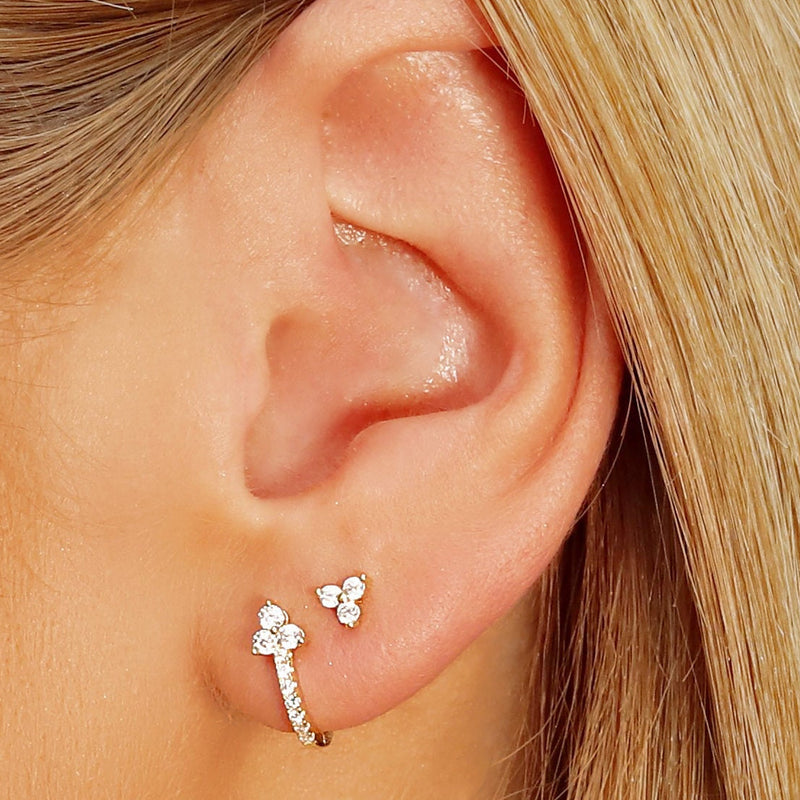 AJJ minimalist silver huggie hoops and stud combo, small open dainty hoop earrings for a subtle, stylish look.