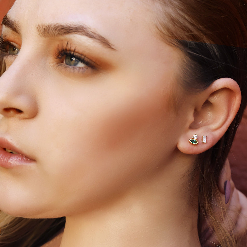 Heather - Tiny Stud Earrings - Minimalist Earrings Stud- CZ Diamond Studs - Eye CZ Tiny Earrings - Earrings for Multiple Piercings