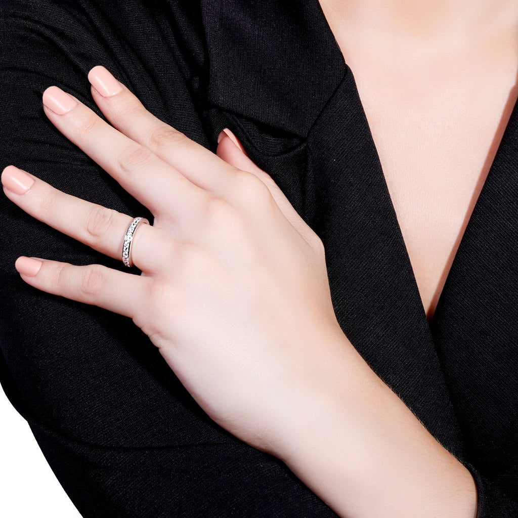 Claire - Full Round CZ Stone Ring - Engagement Eternity Matching Band - Wedding Band - Anniversary Ring - Valentine's Day Gift