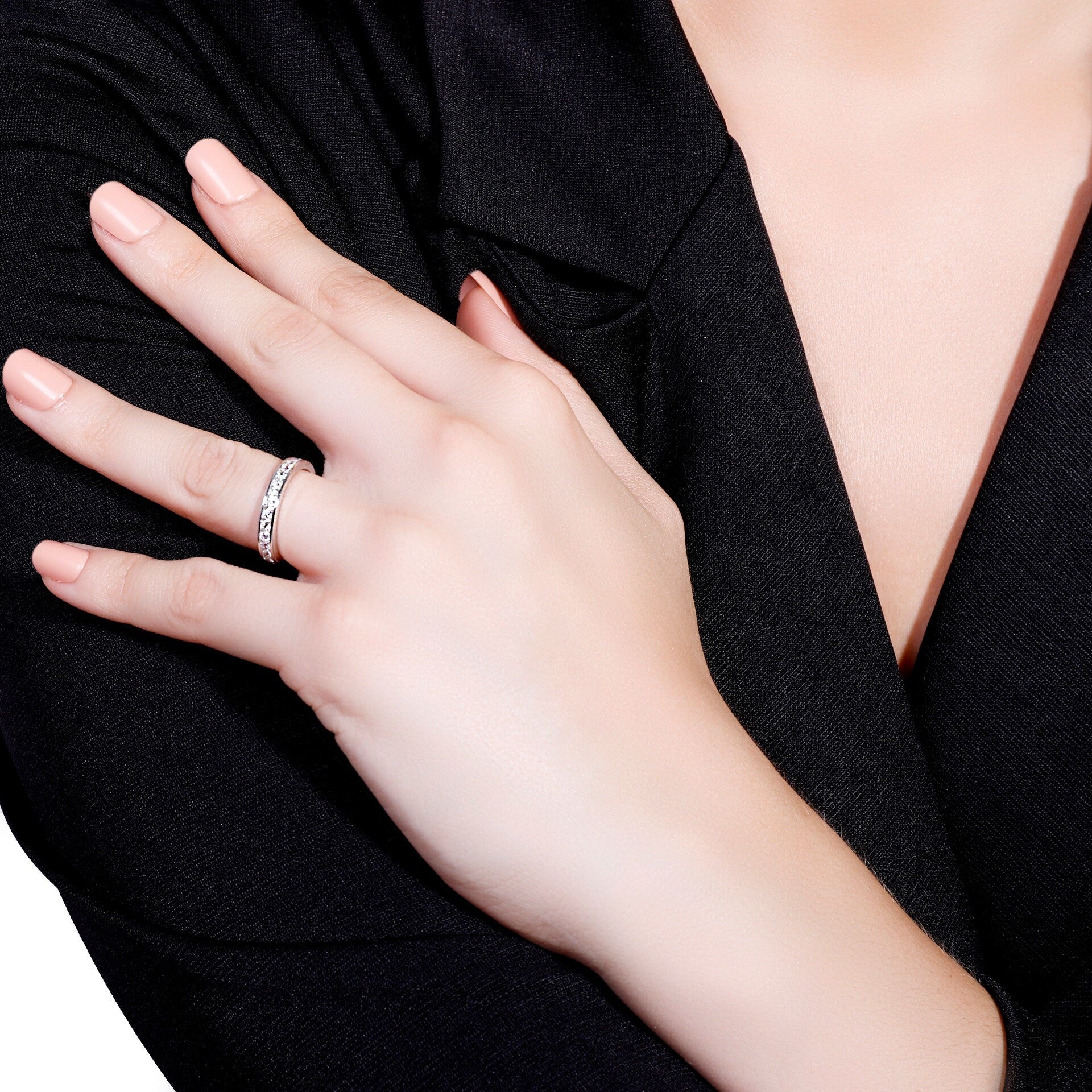 Claire - Full Round CZ Stone Ring - Engagement Eternity Matching Band - Wedding Band - Anniversary Ring - Valentine's Day Gift