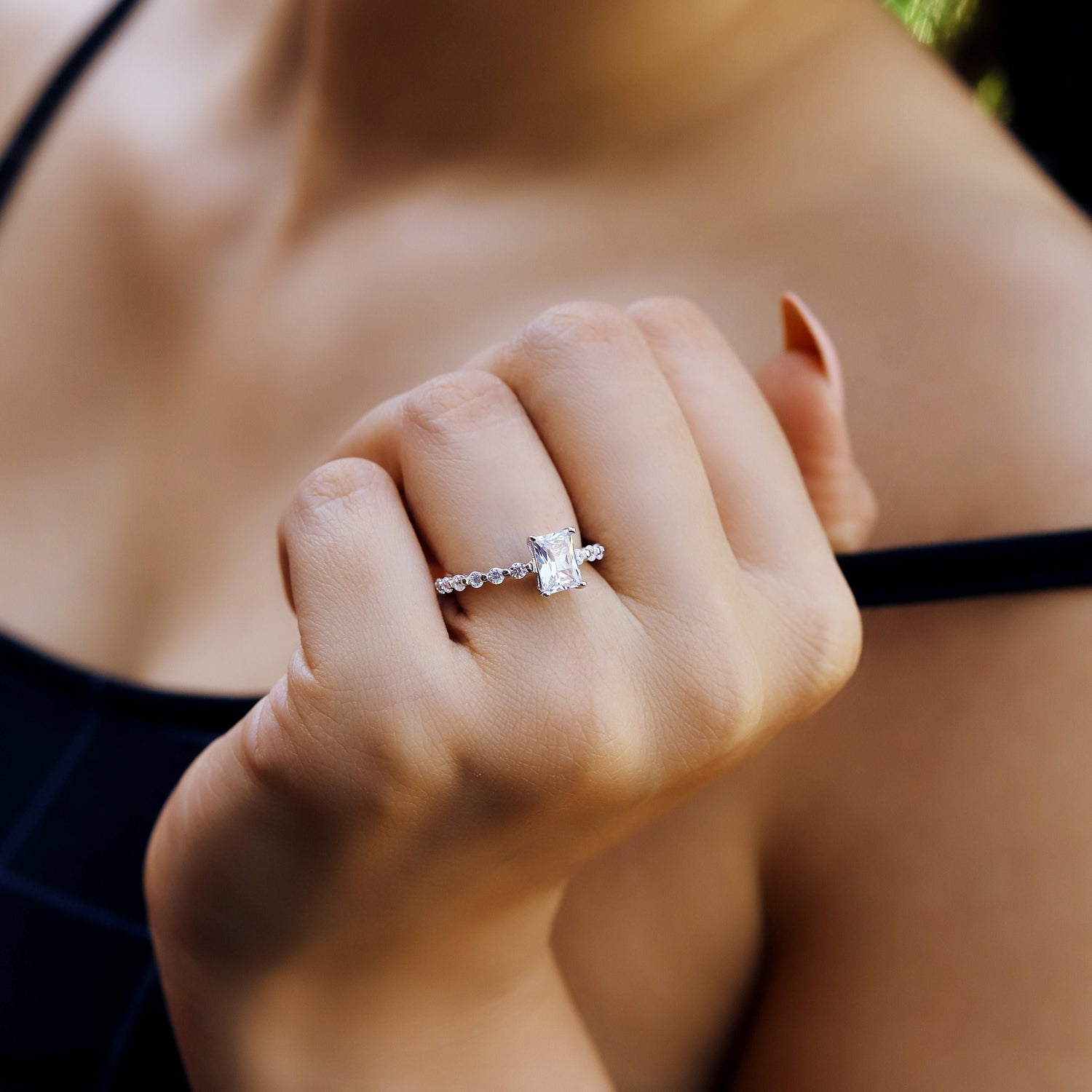 Beautiful, Dainty, Very Sparkly Cubic Zirconia and Sterling Silver, Round Stones, Claw Setting Engagement Ring