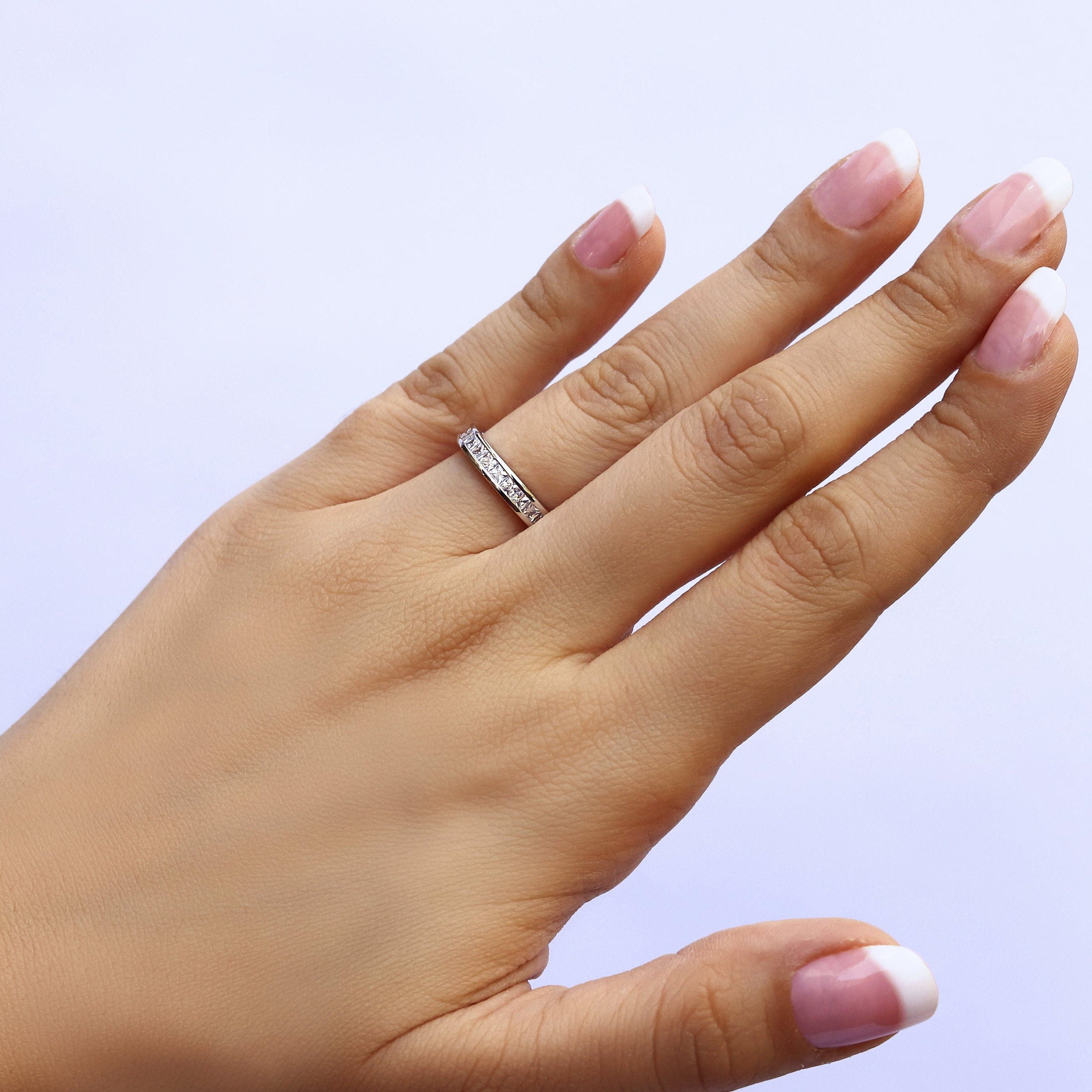 Lottie - 925 Sterling Silver Princess Full Eternity Wedding Engagement Rings Band for Women