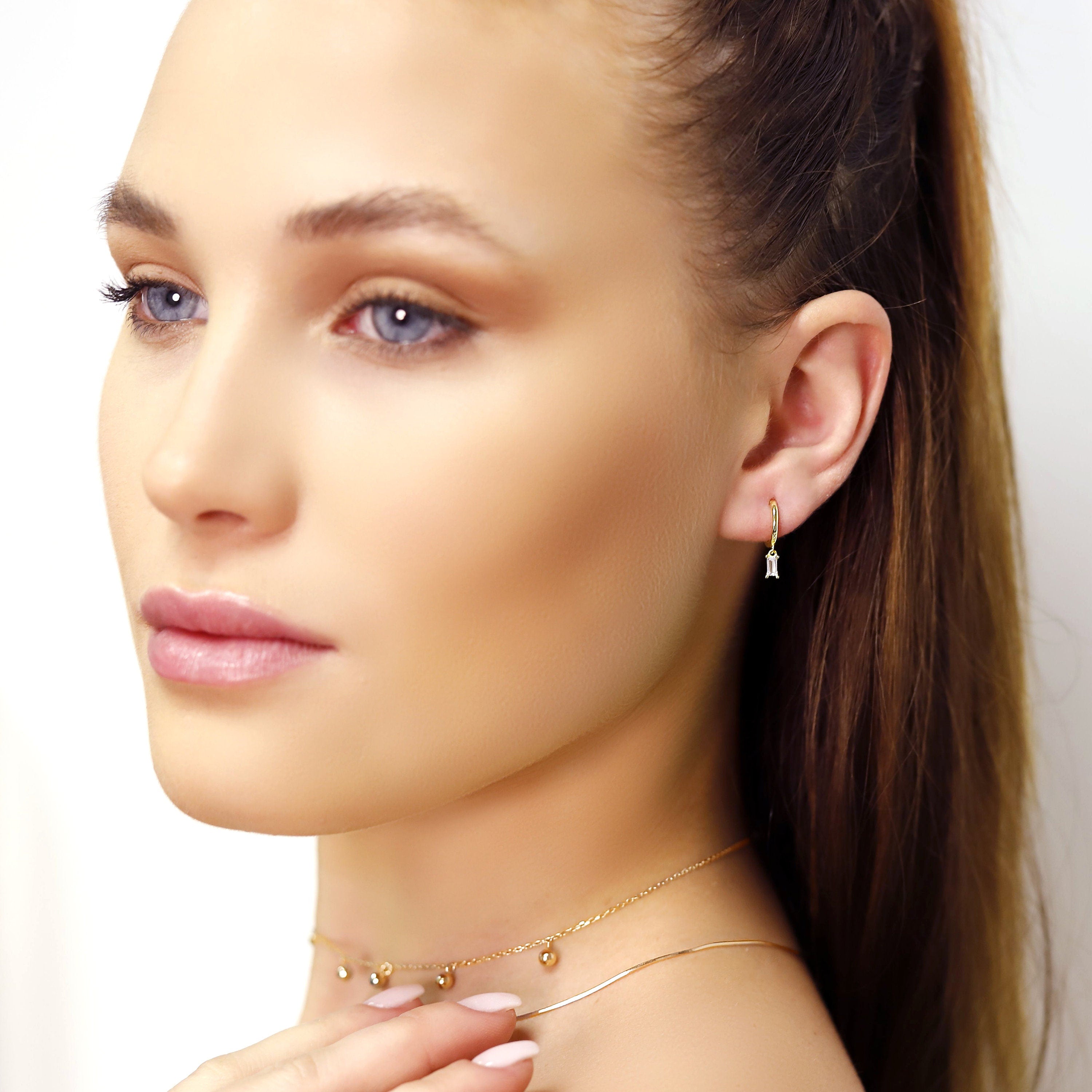 Minimalist Huggie Hoops • small hoop earrings • Baguette hoop earrings • dainty gold hoops • silver hoops • huggie hoop earrings •