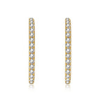 AJJ minimalist silver lobe suspender huggie earrings with pave bar design, dainty tiny huggie earrings for everyday wear