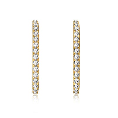AJJ minimalist silver lobe suspender huggie earrings with pave bar design, dainty tiny huggie earrings for everyday wear