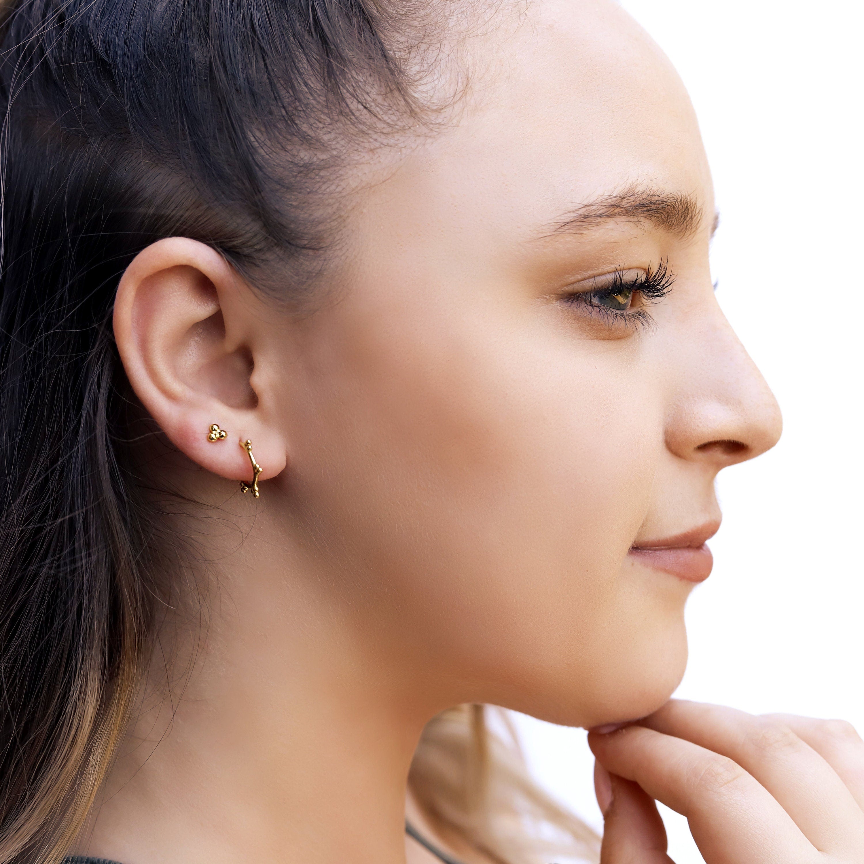 Tiny Huggie Hoop Earrings, Bead Sleeper Hoops, Dainty Hoop Earrings, Tiny Huggies, 18K Gold Plated Hoops,Sterling Silver Huggies