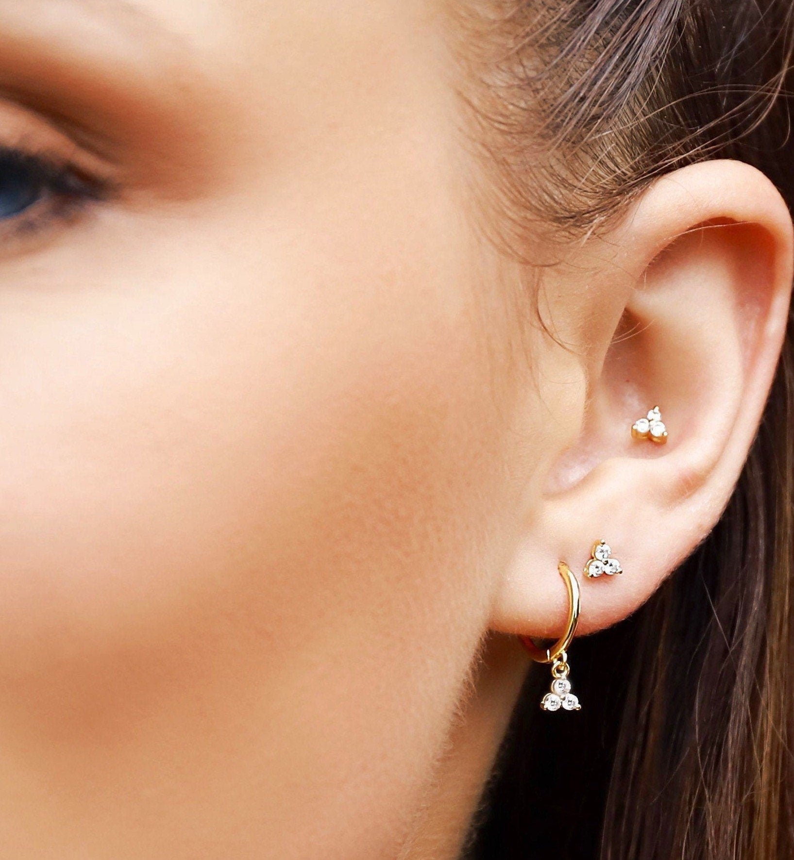 Tiny Huggie Drop Hoop Earrings,Huggie Hoop Earrings,Dainty CZ Hoop Earrings, Dainty Huggies,18K Gold Plated Hoops,Sterling Silver Huggies