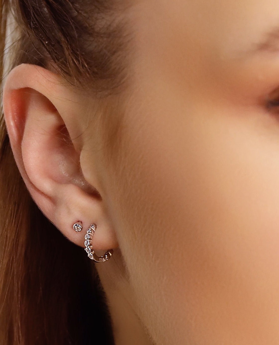 Classic Huggie hoops • 3mm CZ earrings • Huggie Hoops • Huggie Earrings • Cartilage • Yellow Gold • Sterling Silver 925 • Simple Pave Hoops