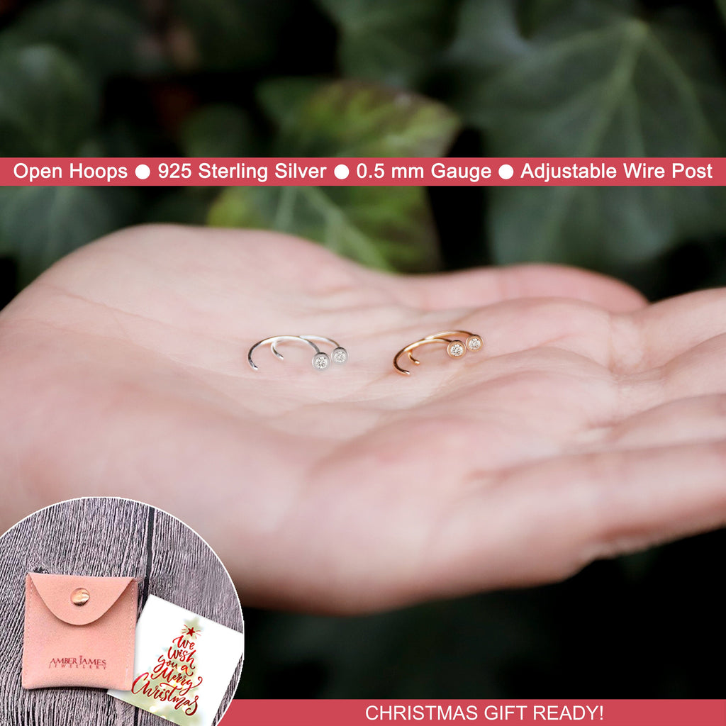 Minimalist Bezel Hoops • small hoop earrings • open hoop earrings • dainty hoops • silver hoops • double hoops