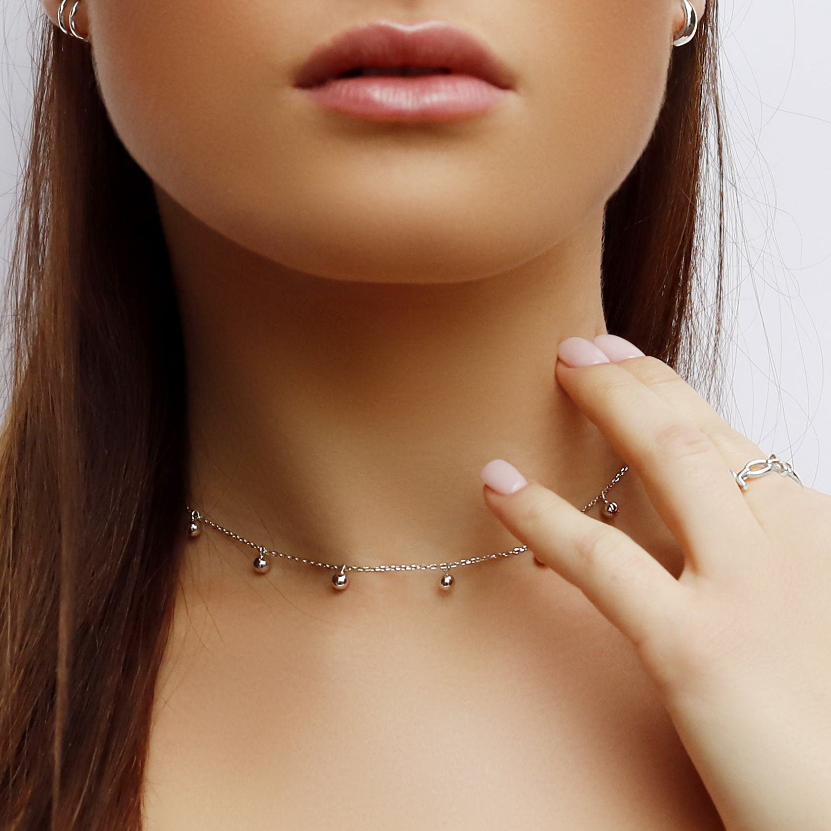 Loyra - Delicate Layered Necklaces • Ball Drop Chain • Choker Necklace, Satellite Necklace, Dainty Necklace, Layering Beaded Chain