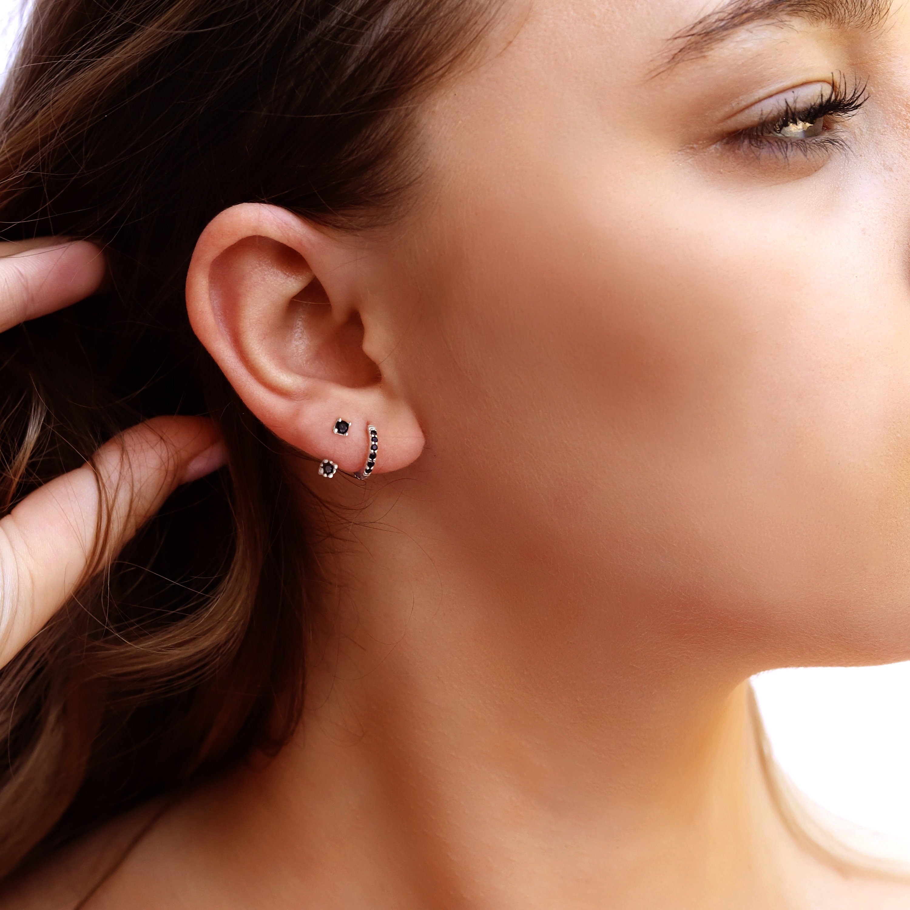 Huggie Hoop Earrings • gold conch hoop • cartilage hoop • hoop earrings • silver pave ring hoop • tragus hoop • small helix hoop