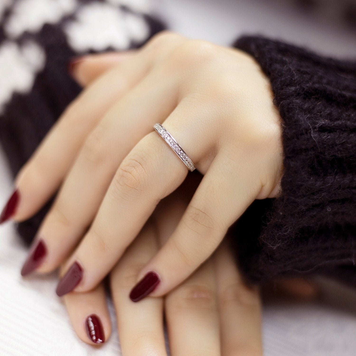 LICIA - 925 Sterling Silver Milgrain Wedding Eternity Ring Band with Cubic Zirconia Stone for Women Including Luxury Gift