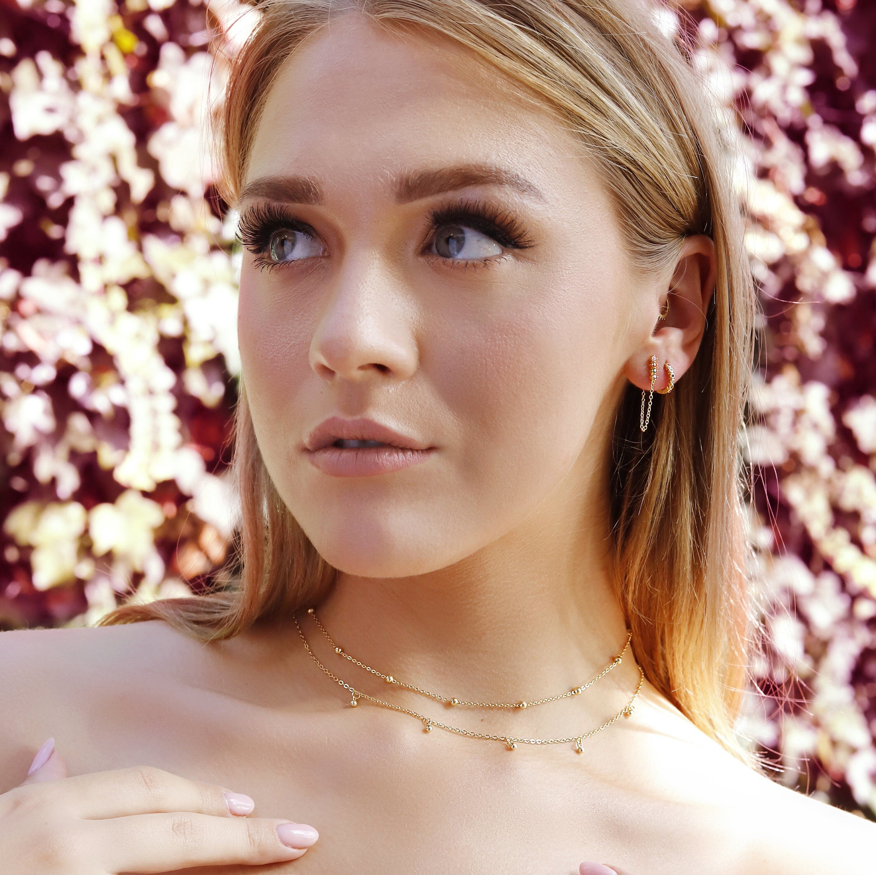 Beck - Dainty Gold Layering Necklace, 925 Sterling Silver 18K Gold plated, dainty beaded necklace