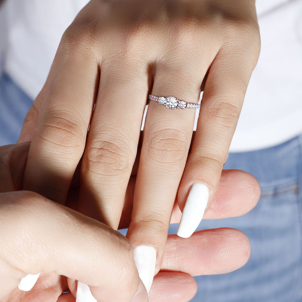 Triny | 0.5ctw Round 3 Stone Ring | Sterling Silver Engagement Ring | Promise Ring for women | Bridal Ring in US UK size | High Quality!
