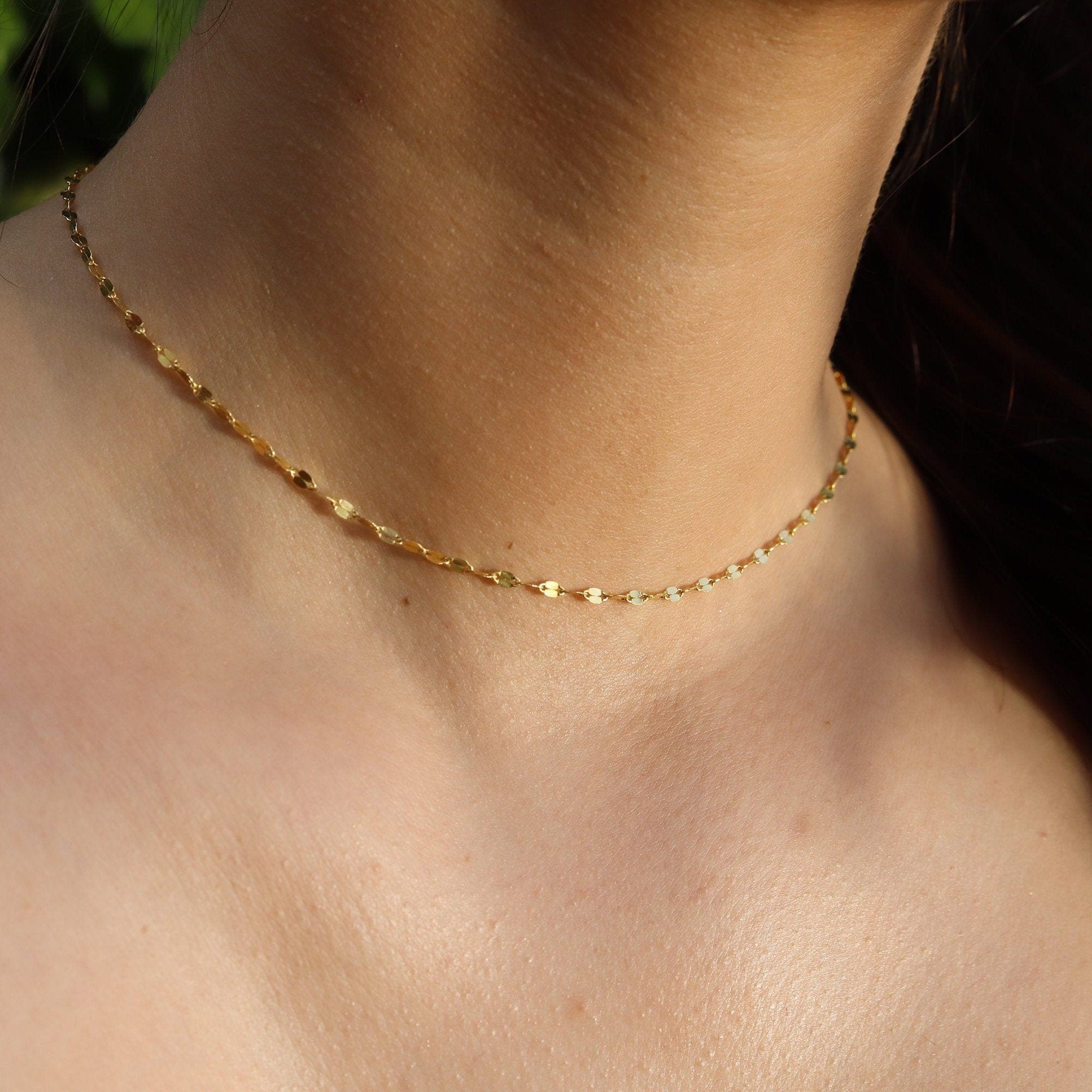 Samantha - Super Dainty Chain Choker•Double Mirror Chain• Lace Chain• Simple Choker Necklace