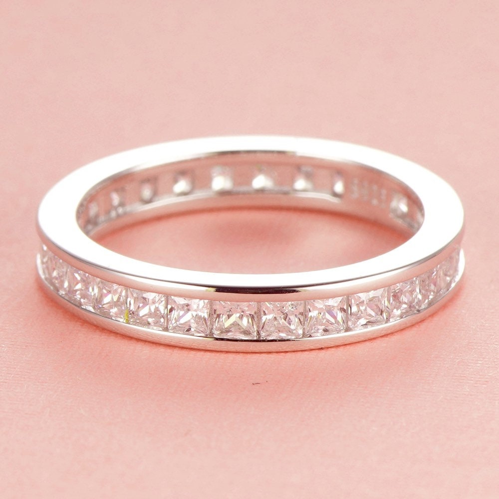 Lottie - 925 Sterling Silver Princess Full Eternity Wedding Engagement Rings Band for Women