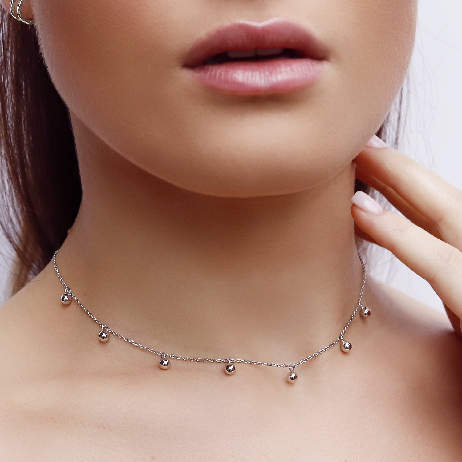 Loyra - Delicate Layered Necklaces • Ball Drop Chain • Choker Necklace, Satellite Necklace, Dainty Necklace, Layering Beaded Chain