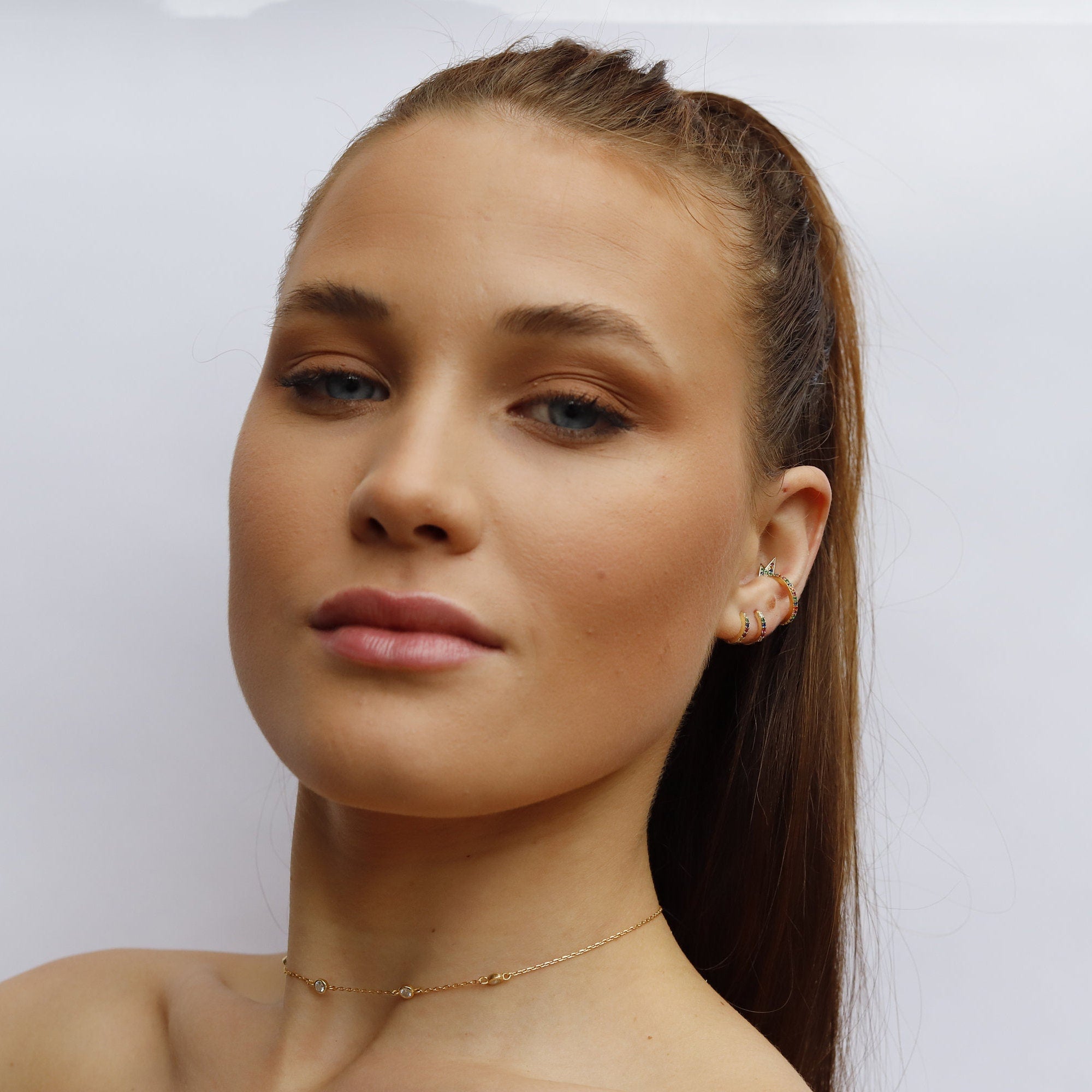 Beth - satellite Necklace, CZ Bobble necklace, Choker Necklace - Delicate Choker Necklaces, Satellite Chain, Gold Choker Necklace