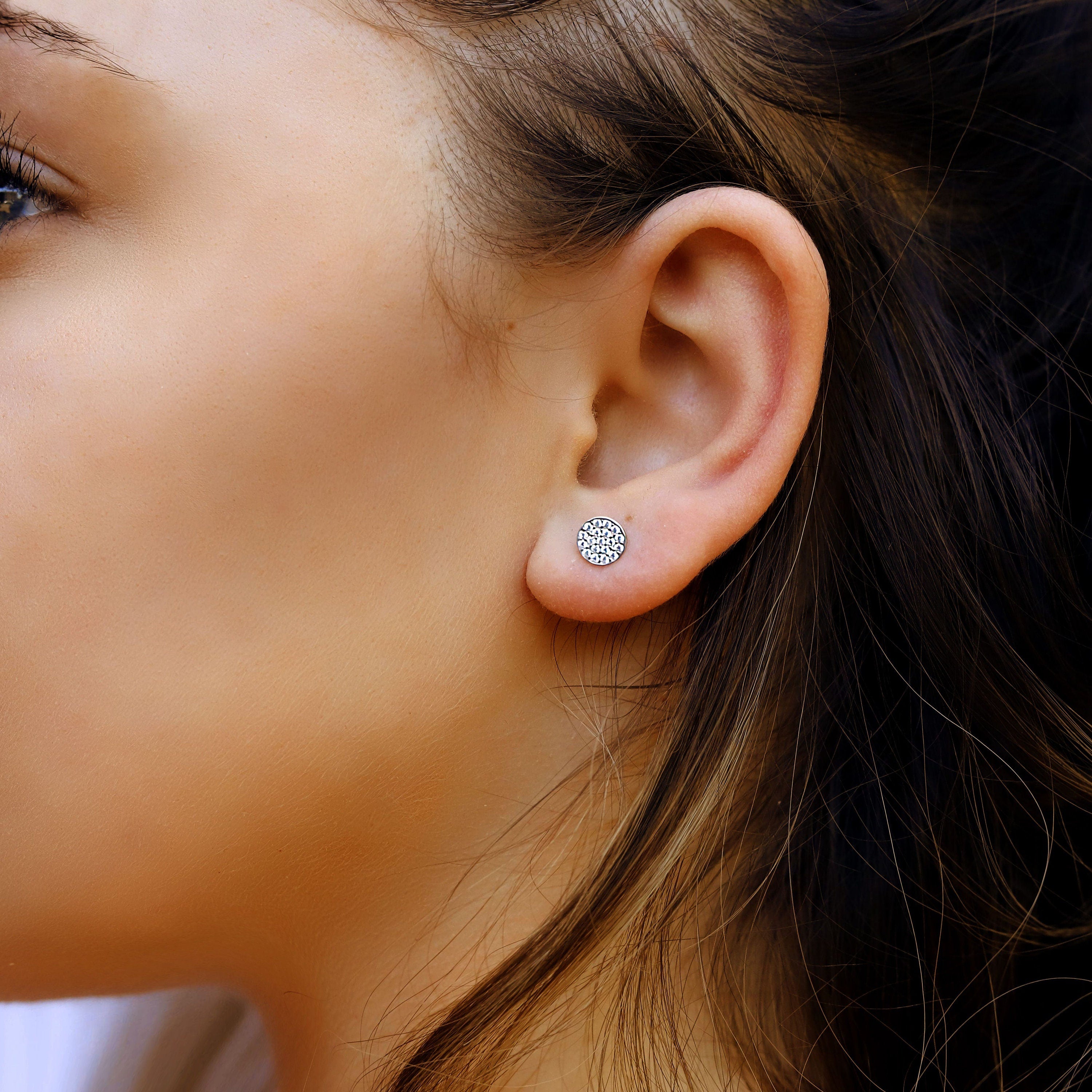 Pave Stud Earrings | 925 Sterling Silver | Simple Earrings | Tiny Earrings | Round Earrings | Circle Studs Earrings | Filigree Earrings