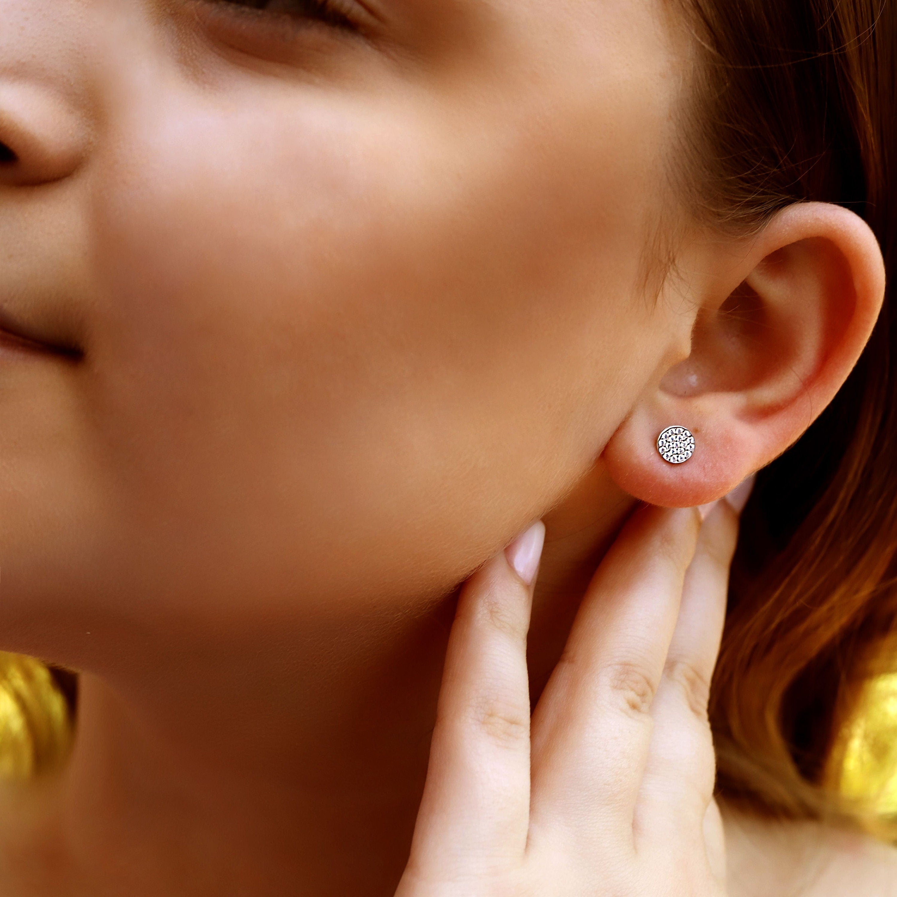 Pave Stud Earrings | 925 Sterling Silver | Simple Earrings | Tiny Earrings | Round Earrings | Circle Studs Earrings | Filigree Earrings