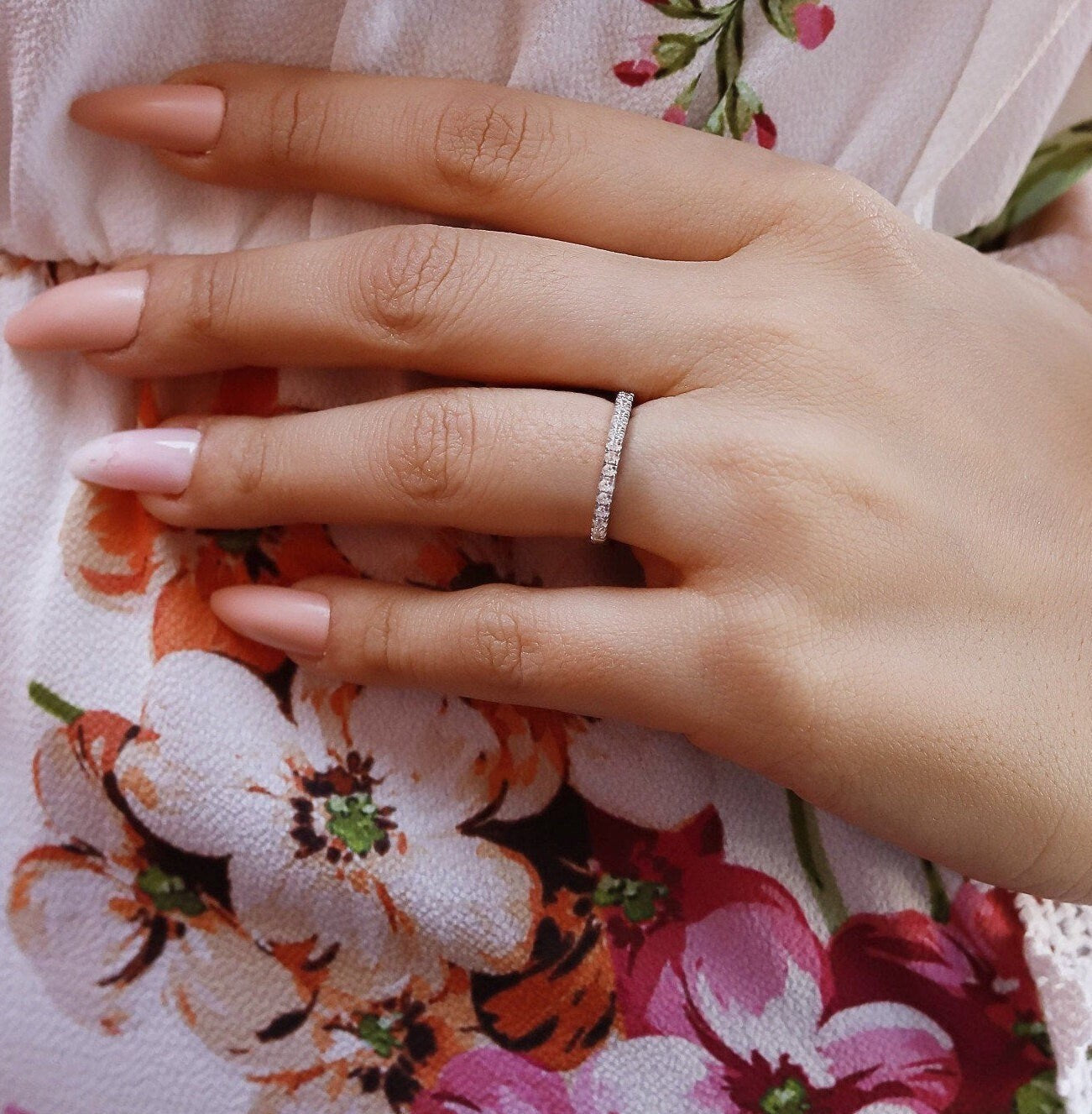 kaitie - Wedding Band, Full Round Engagement Ring, Crystal Wedding Ring, Bridal Ring, Delicate Eternity Band, Full Round Bridal Band