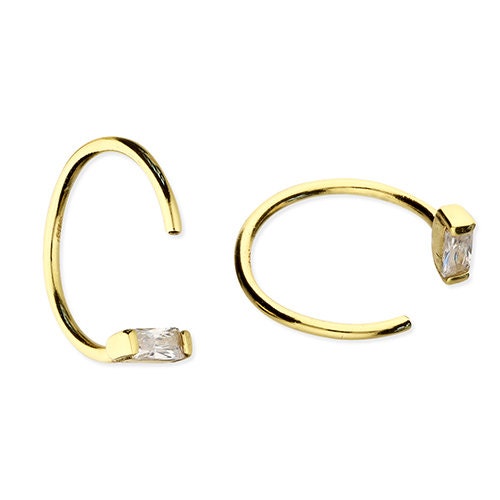 Milana - Minimalist Baguette Hoops • small hoop earrings • open hoop earrings • dainty hoops • silver hoops • Baguette hoops