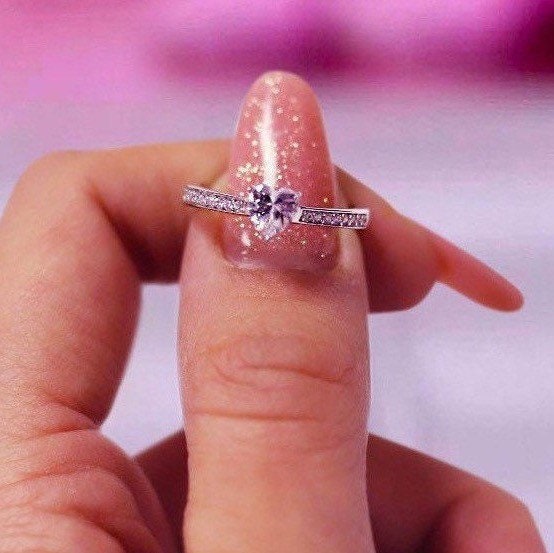 Jasmine - 925 Sterling Silver Heart Cubic Zirconia Stone Man Made Diamond Simulants, Bridal Ring for Women