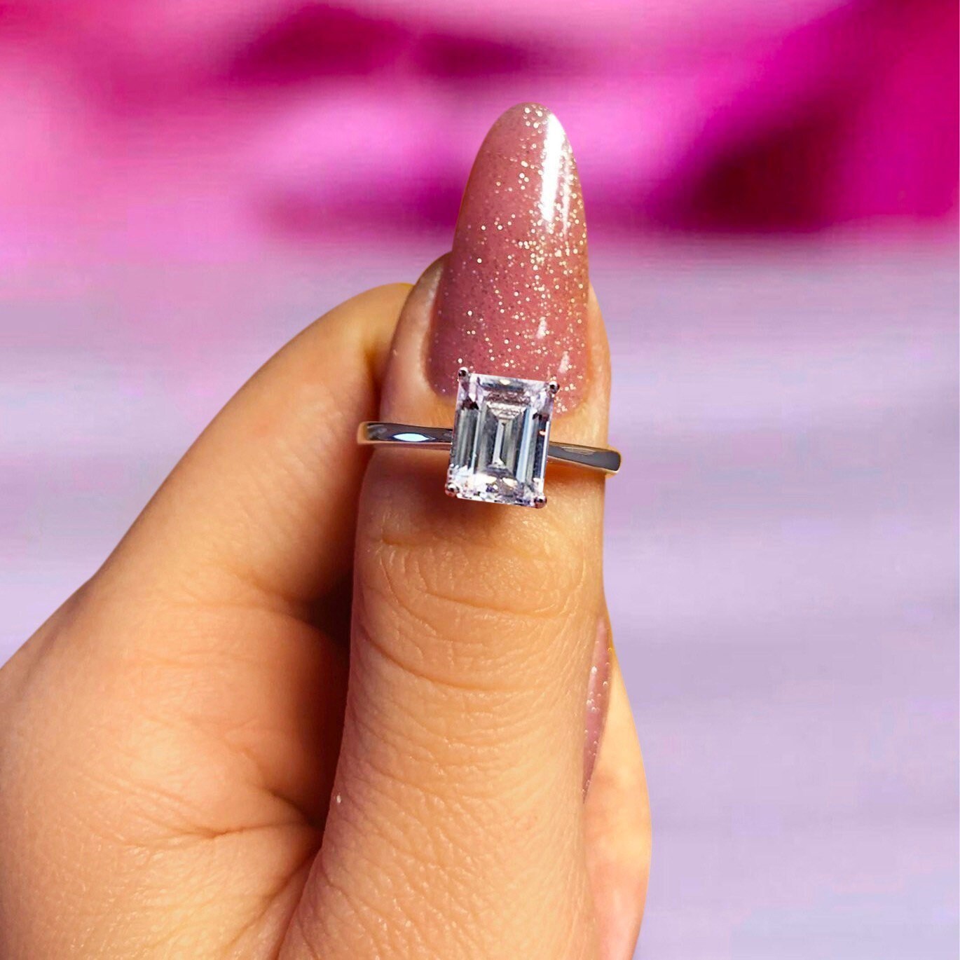 Angela - 1ct Emerald Solitaire Ring | Sterling Silver Engagement Ring | Promise Ring for women | Bridal Ring in US UK size | High Quality!