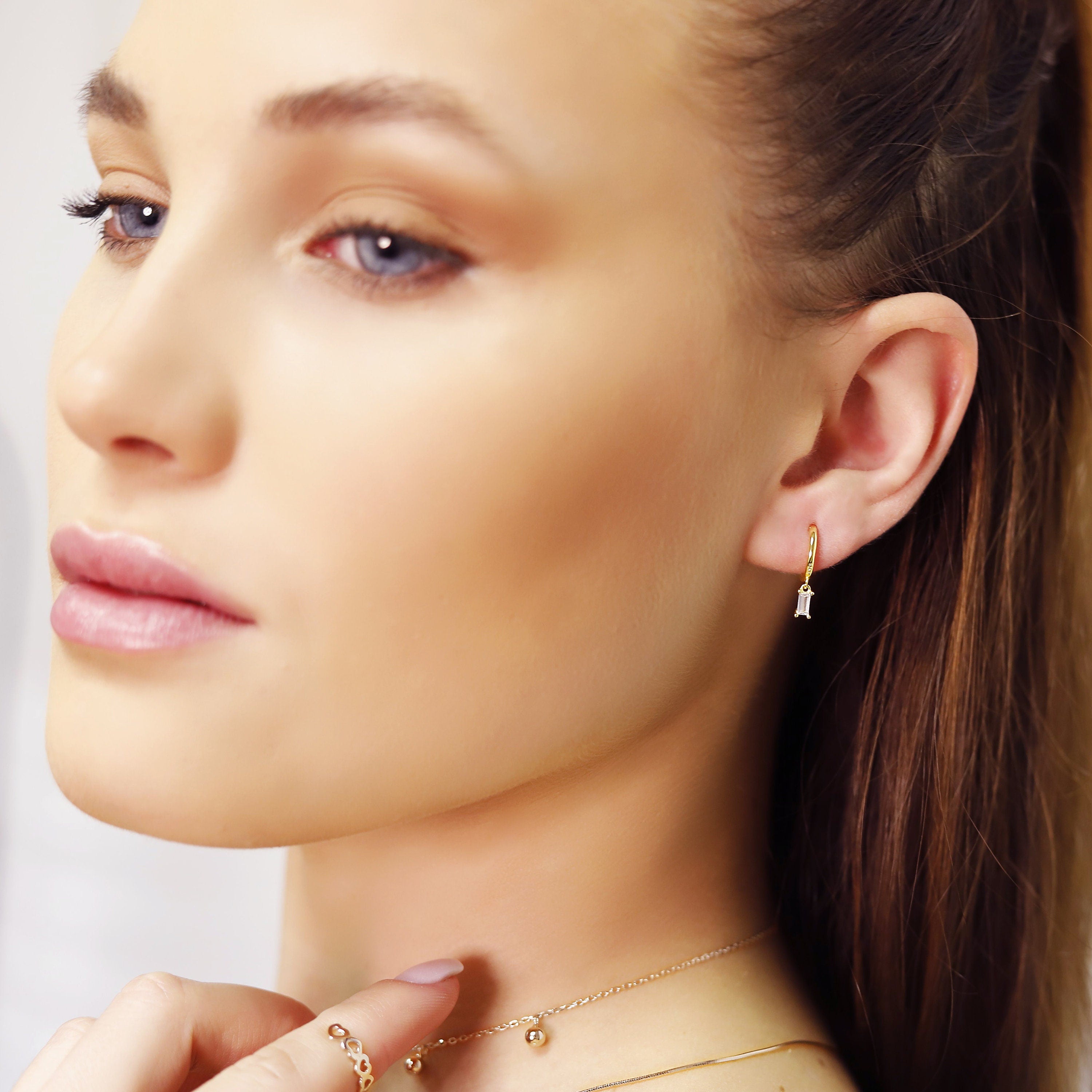 Minimalist Huggie Hoops • small hoop earrings • Baguette hoop earrings • dainty gold hoops • silver hoops • huggie hoop earrings •