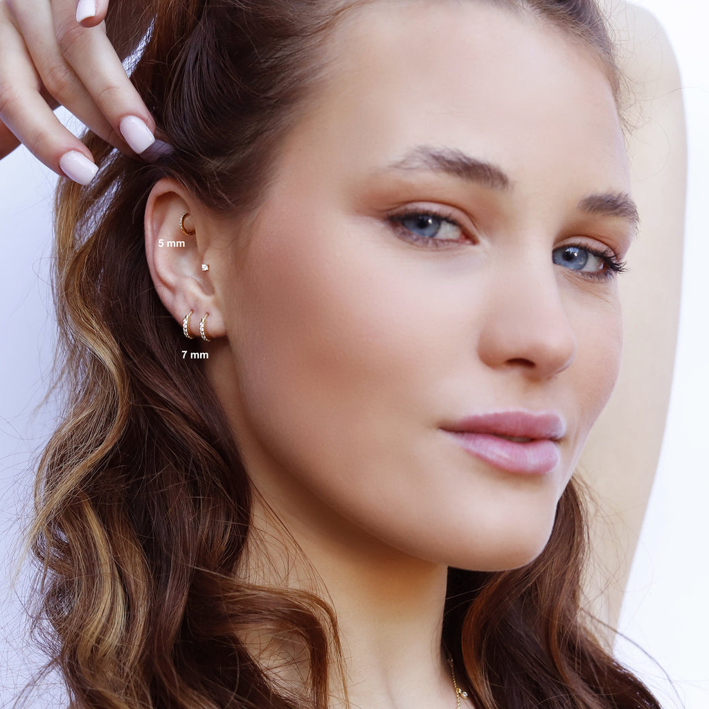 Huggie Hoop Earrings • gold conch hoop • cartilage hoop • hoop earrings • silver pave ring hoop • tragus hoop • small helix hoop