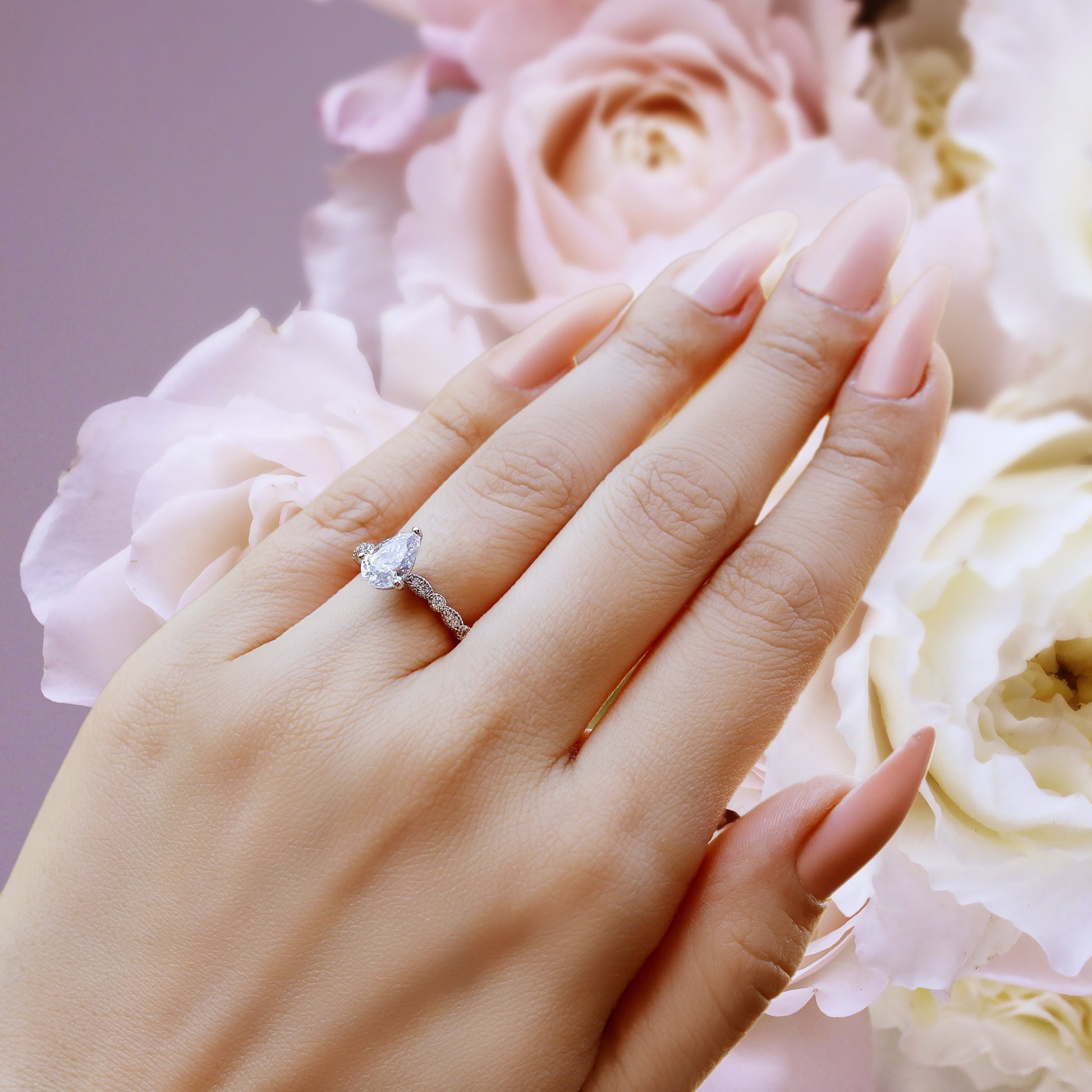 Brook - Women's Sterling Silver Simulated Diamond Bridal Engagement Wedding Band Ring for women