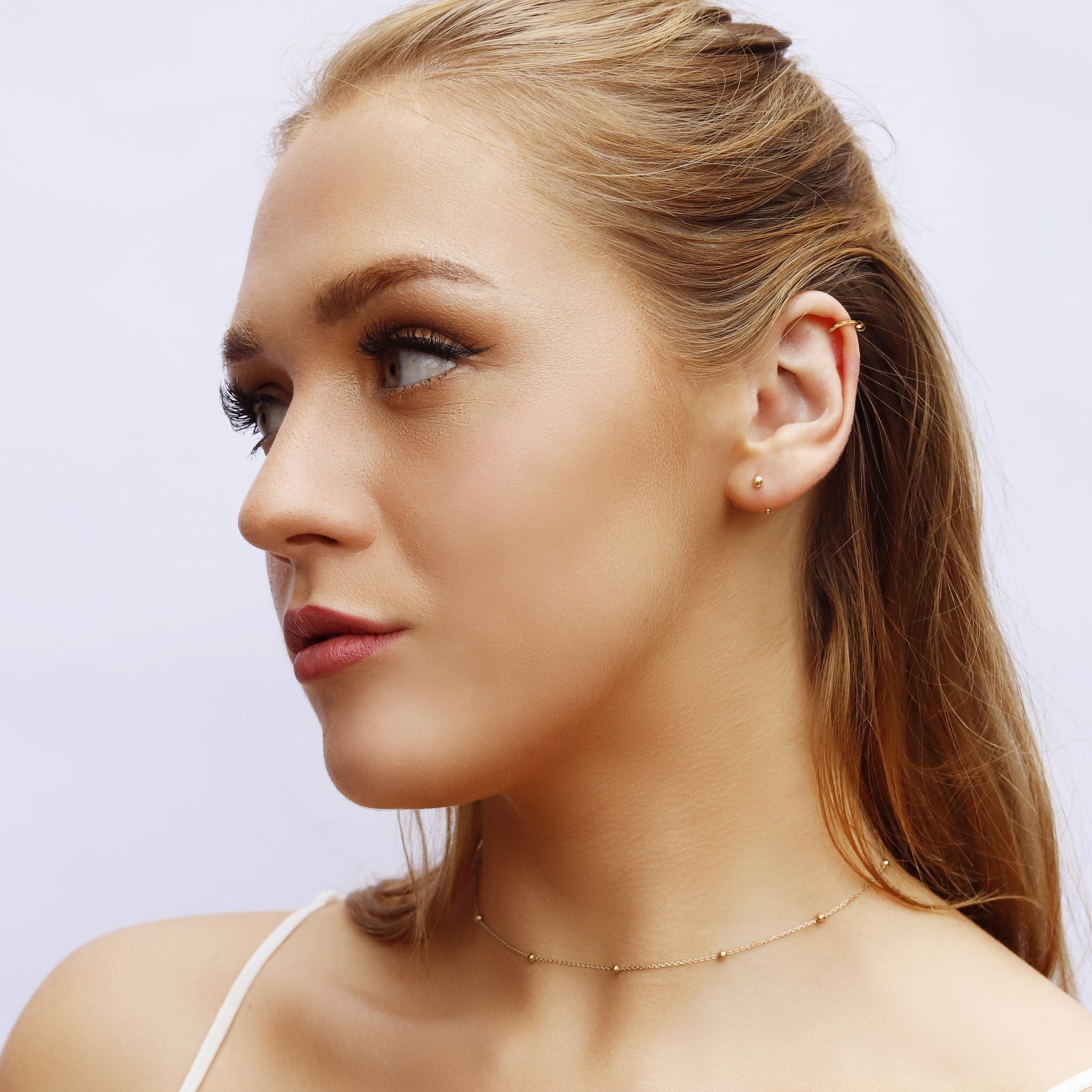 Classic Huggie hoops • 2.5/1.5 mm Ball earrings •Huggie Hoops • Earrings • Cartilage • Yellow Gold • Sterling Silver 925 • Simple Open Hoops