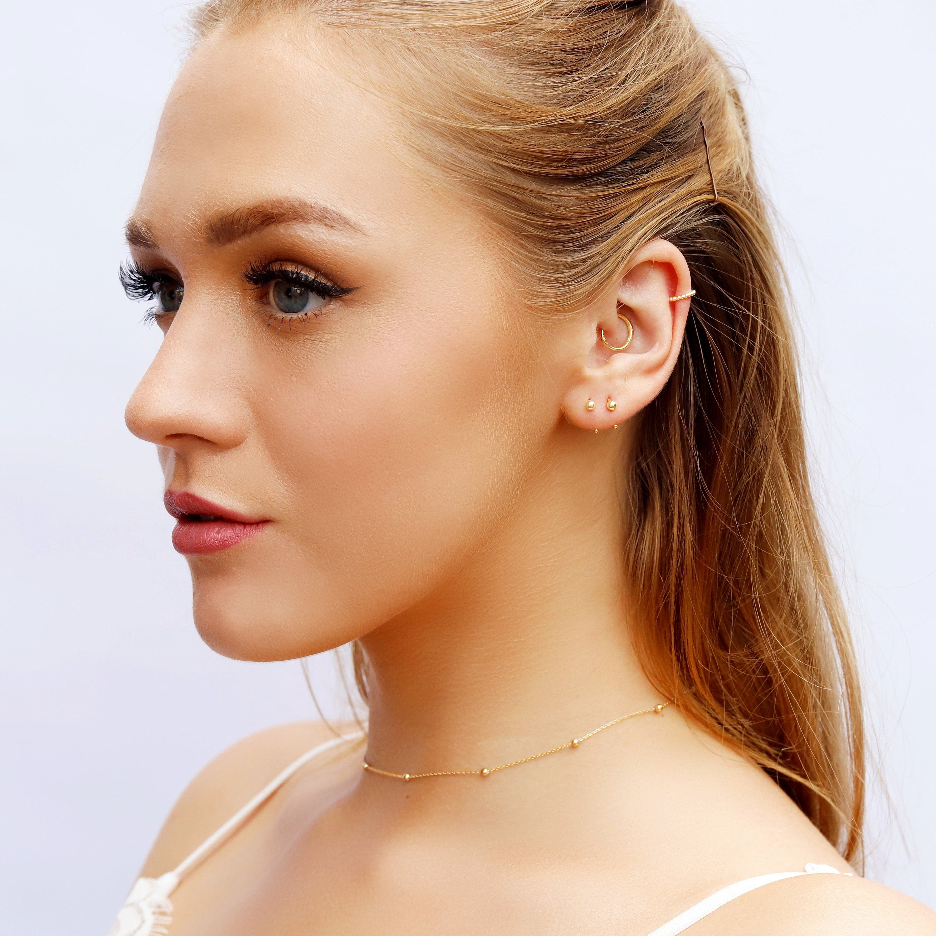 Classic Huggie hoops • 2.5/1.5 mm Ball earrings •Huggie Hoops • Earrings • Cartilage • Yellow Gold • Sterling Silver 925 • Simple Open Hoops