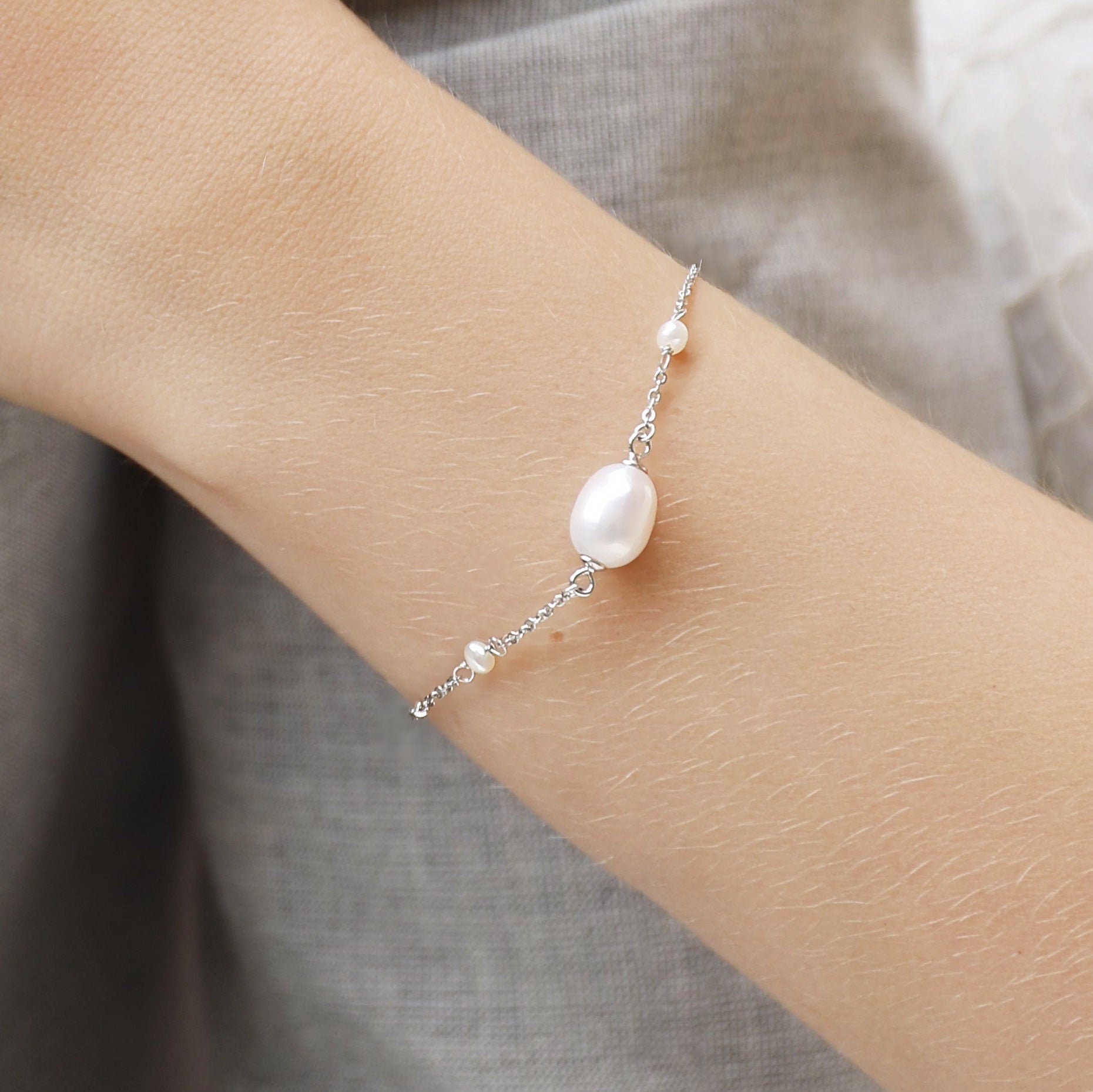 Pearl Bracelet For Women, Freshwater Pearl Bracelet, Bridesmaid Gift, Sterling Silver Bracelet, Birthday Gift Idea, Gift For Mum