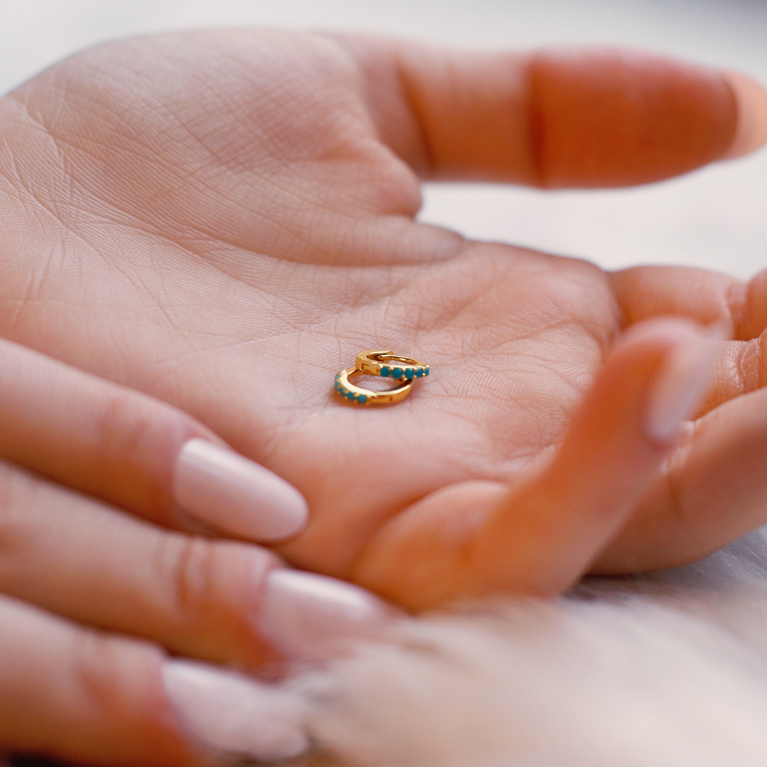 Tiny Huggie Hoop Earrings,Turquoise Huggie Hoop Earrings,Dainty Hoop Earrings,Dainty Huggies, 18K Gold Plated Hoops,Sterling Silver Huggies