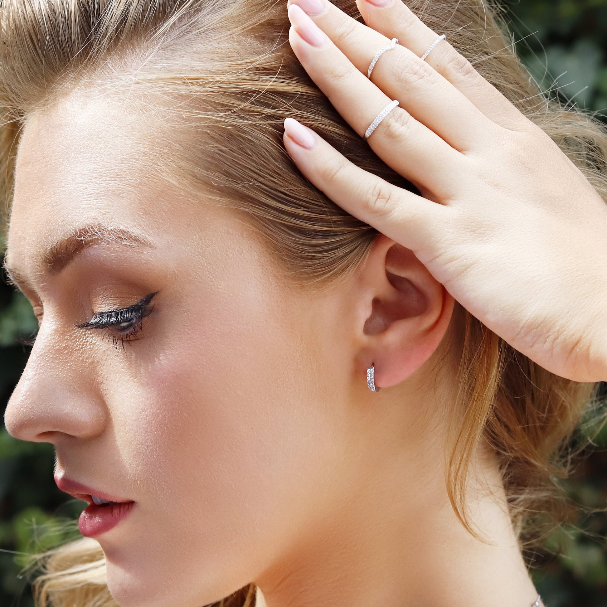 Double Huggie Hoop Stud Earrings - Double CZ Hoop Earrings - Dainty Silver Hoop  - Small Hoop Earrings - Clear Stone Huggie - Ear Wrap Stud
