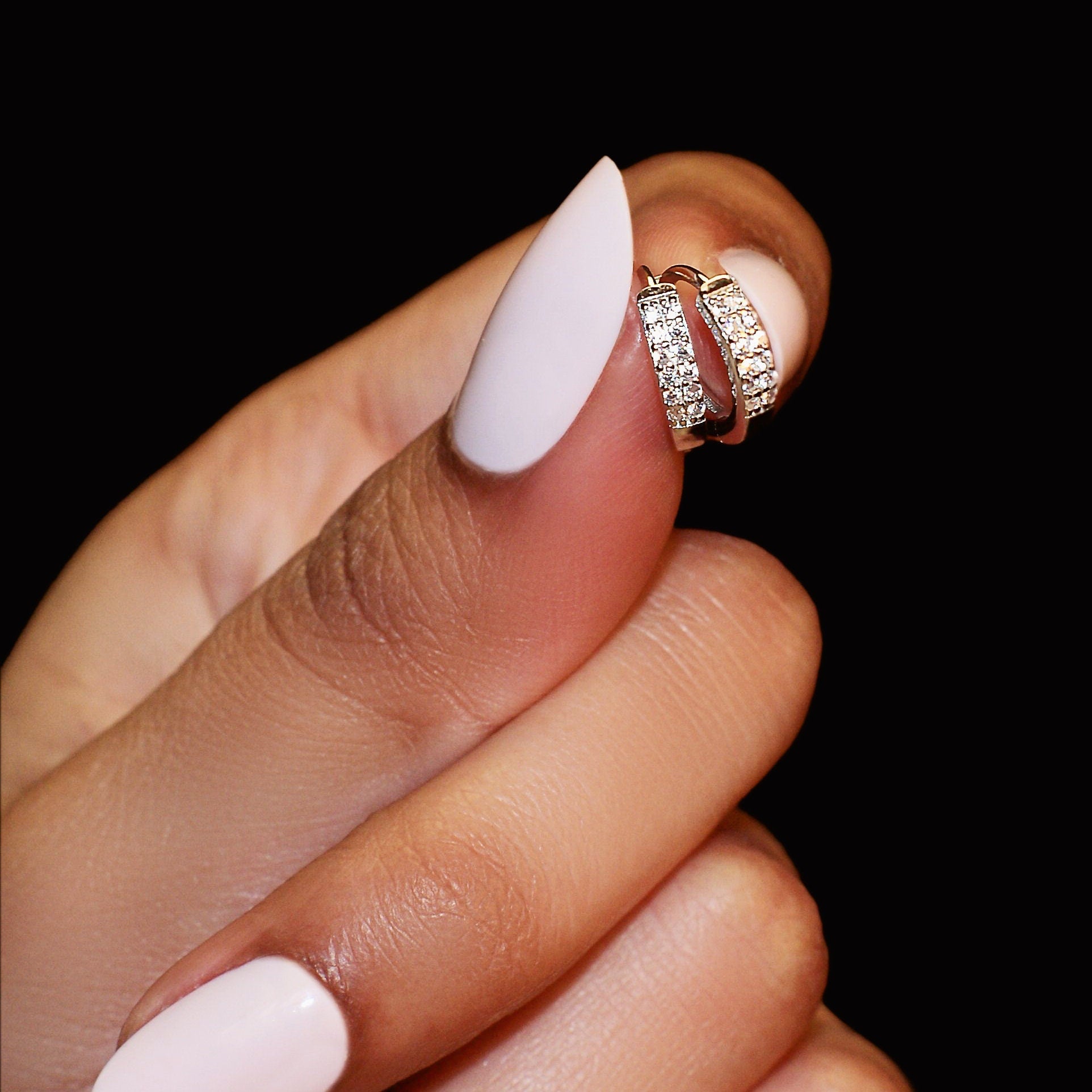 Double Huggie Hoop Stud Earrings - Double CZ Hoop Earrings - Dainty Silver Hoop  - Small Hoop Earrings - Clear Stone Huggie - Ear Wrap Stud