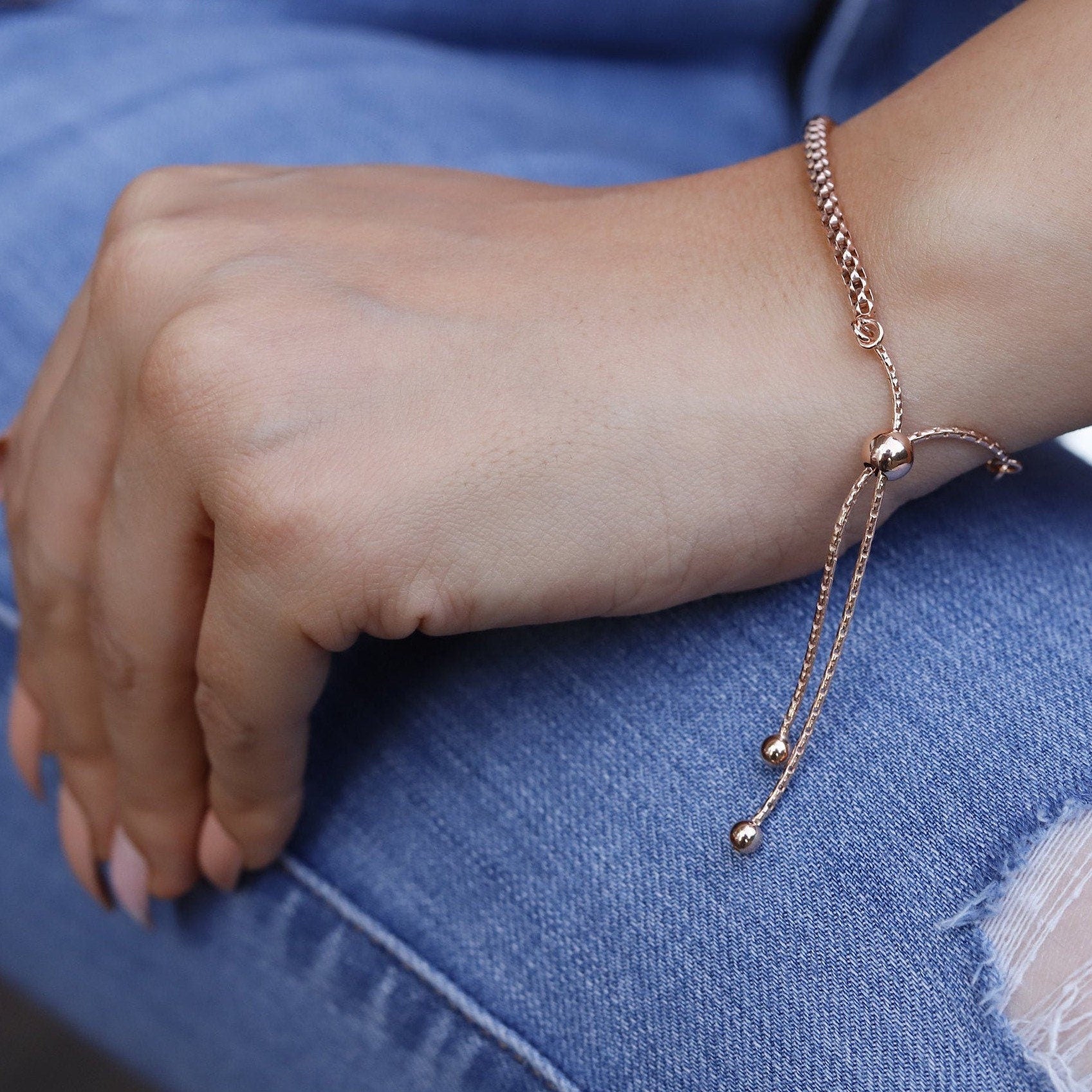 Beau - Delicate chunky popcorn chain bracelet, silver popcorn bracelet,for women,girls, Dainty rose gold chain bracelet