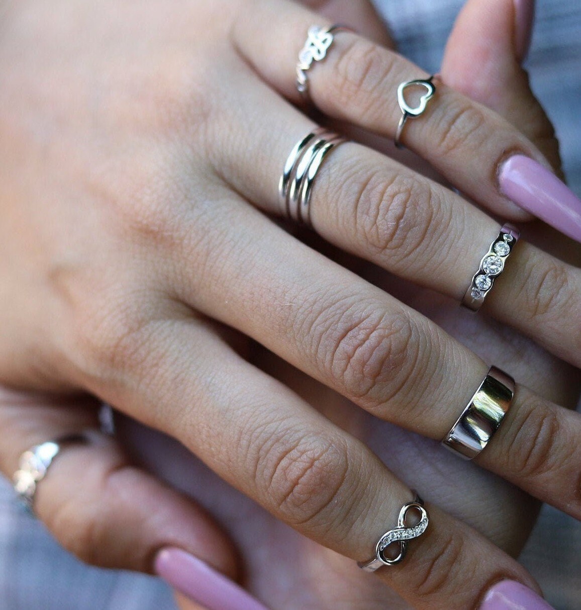 Willow - Handmade midi ring, Knuckle Chevron Silver Rings, Knuckle rings set, Silver midi rings, Knuckle rings