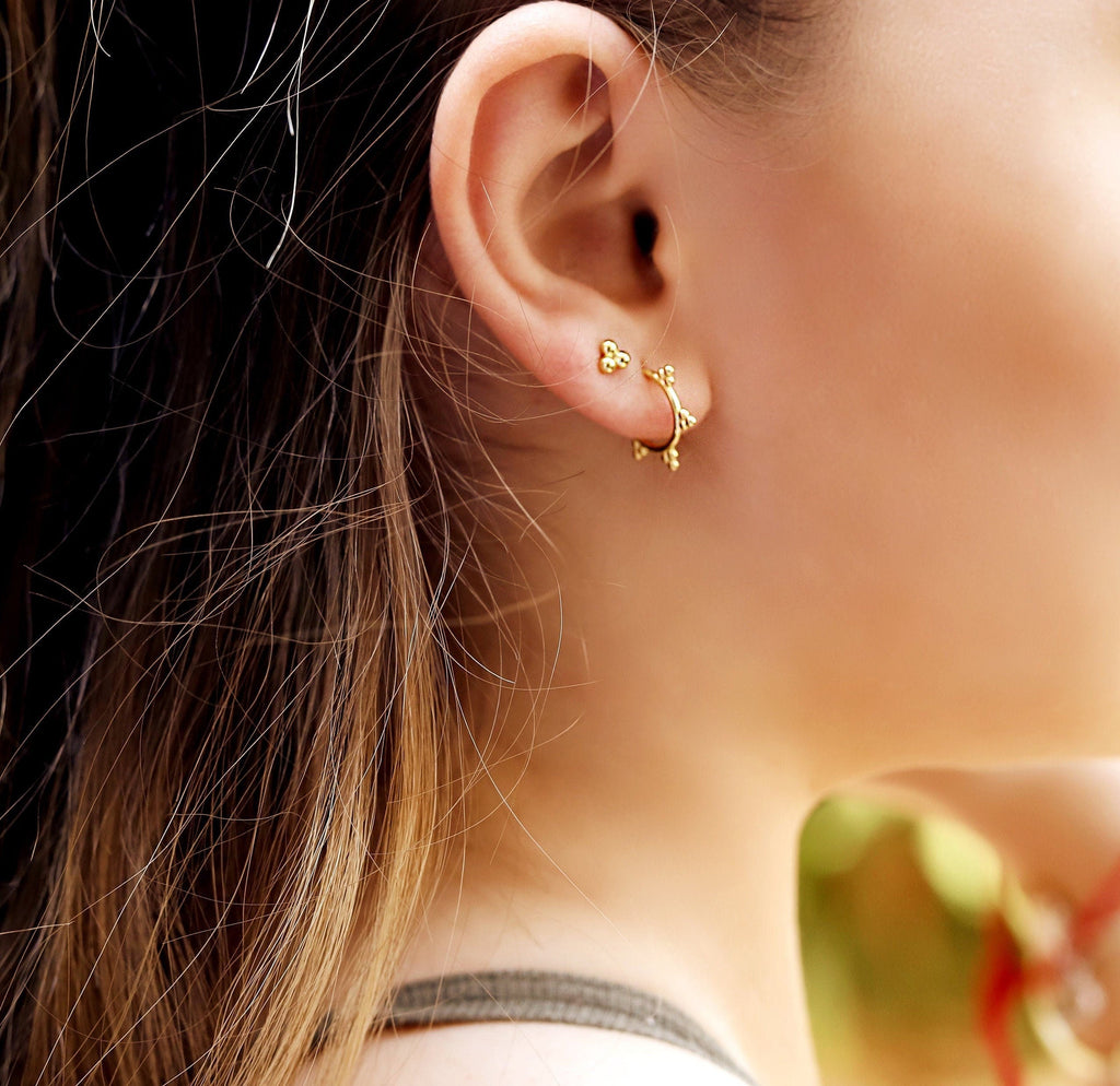 Tiny Huggie Hoop Earrings, Bead Sleeper Hoops, Dainty Hoop Earrings, Tiny Huggies, 18K Gold Plated Hoops,Sterling Silver Huggies