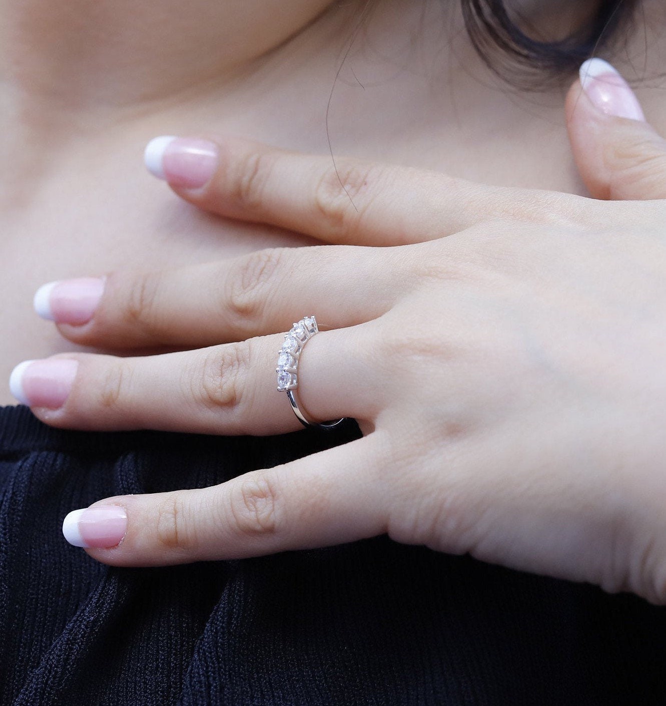 Sterling silver Fiona engagement and promise ring by AJJ, featuring infinity design, suitable for women’s anniversary or special occasions.