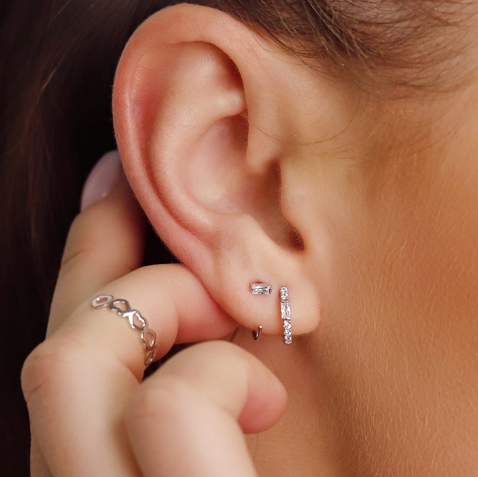 ALINA- Sparkly earrings, baguette earrings, huggie earrings, CZ, crystal , gold huggie hoops , dainty hoops , silver hoops , gift