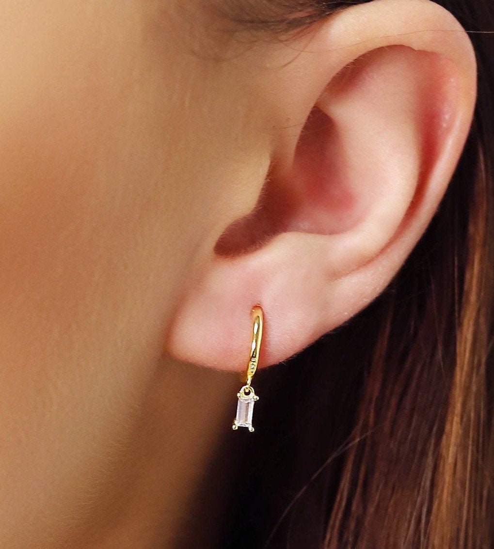 Minimalist Huggie Hoops • small hoop earrings • Baguette hoop earrings • dainty gold hoops • silver hoops • huggie hoop earrings •