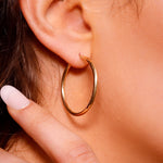 Sterling Silver 925 hoop sleeper earrings in various sizes, simple silver hoops with a secure latch, by AJJ.