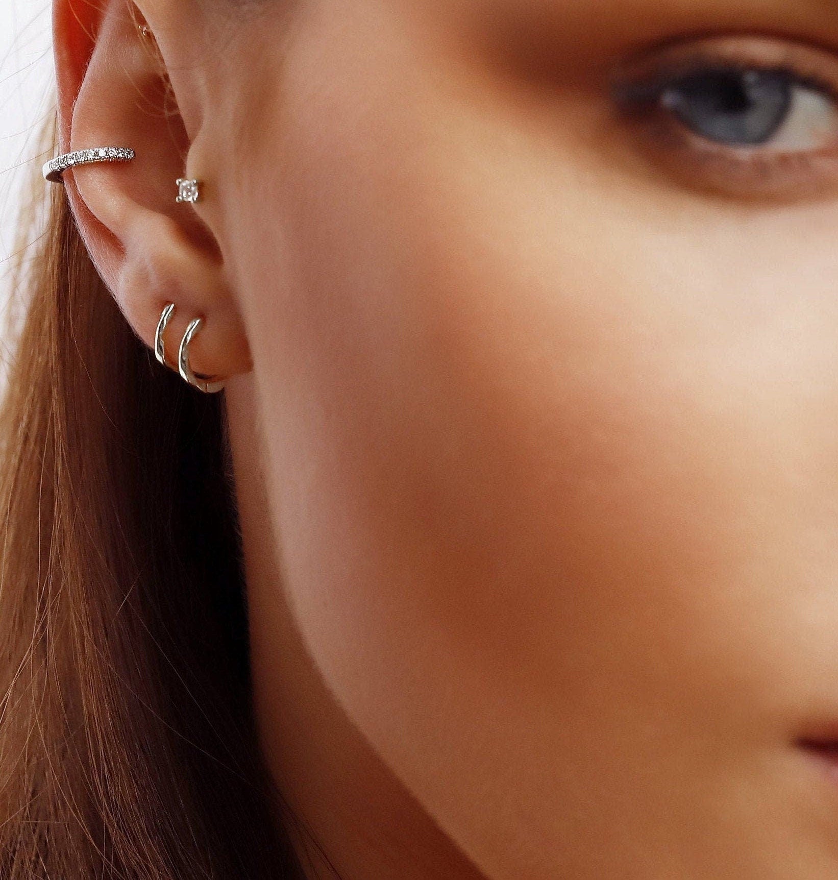 Minimalist Huggie Hoops • small hoop earrings • open hoop earrings • dainty twisted gold hoops • silver hoops • huggie hoop earrings •